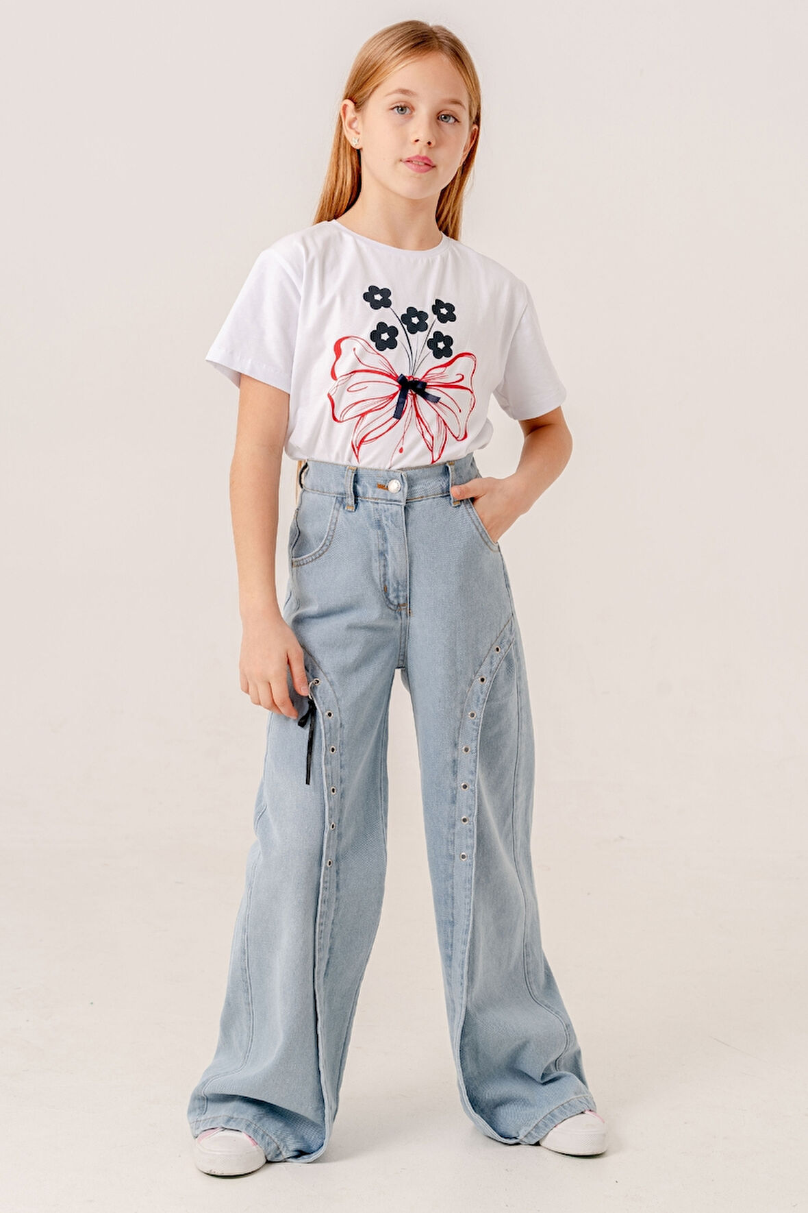 Kız Çocuk Ön Kuşgözlü Kot Pantolon 2182