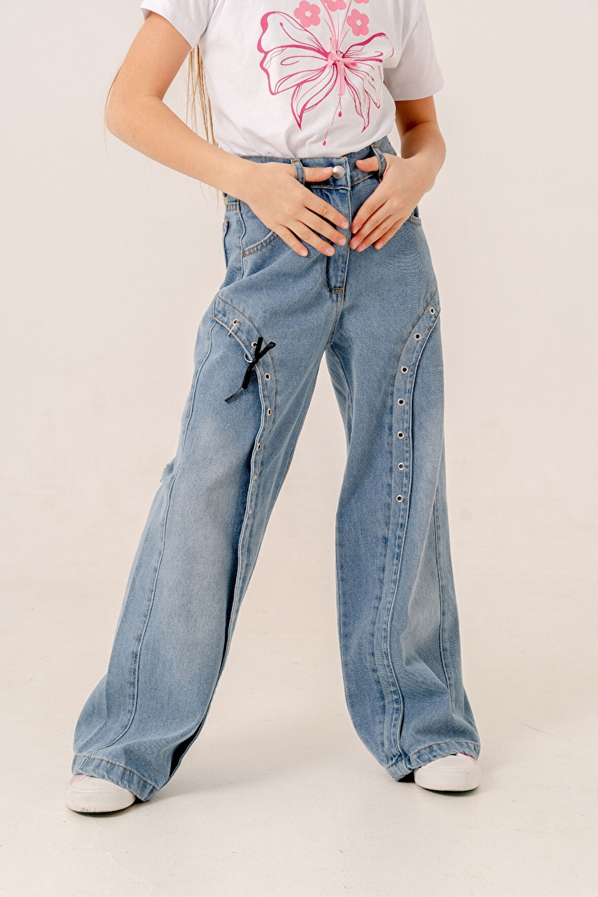 Kız Çocuk Ön Kuşgözlü Kot Pantolon 2182