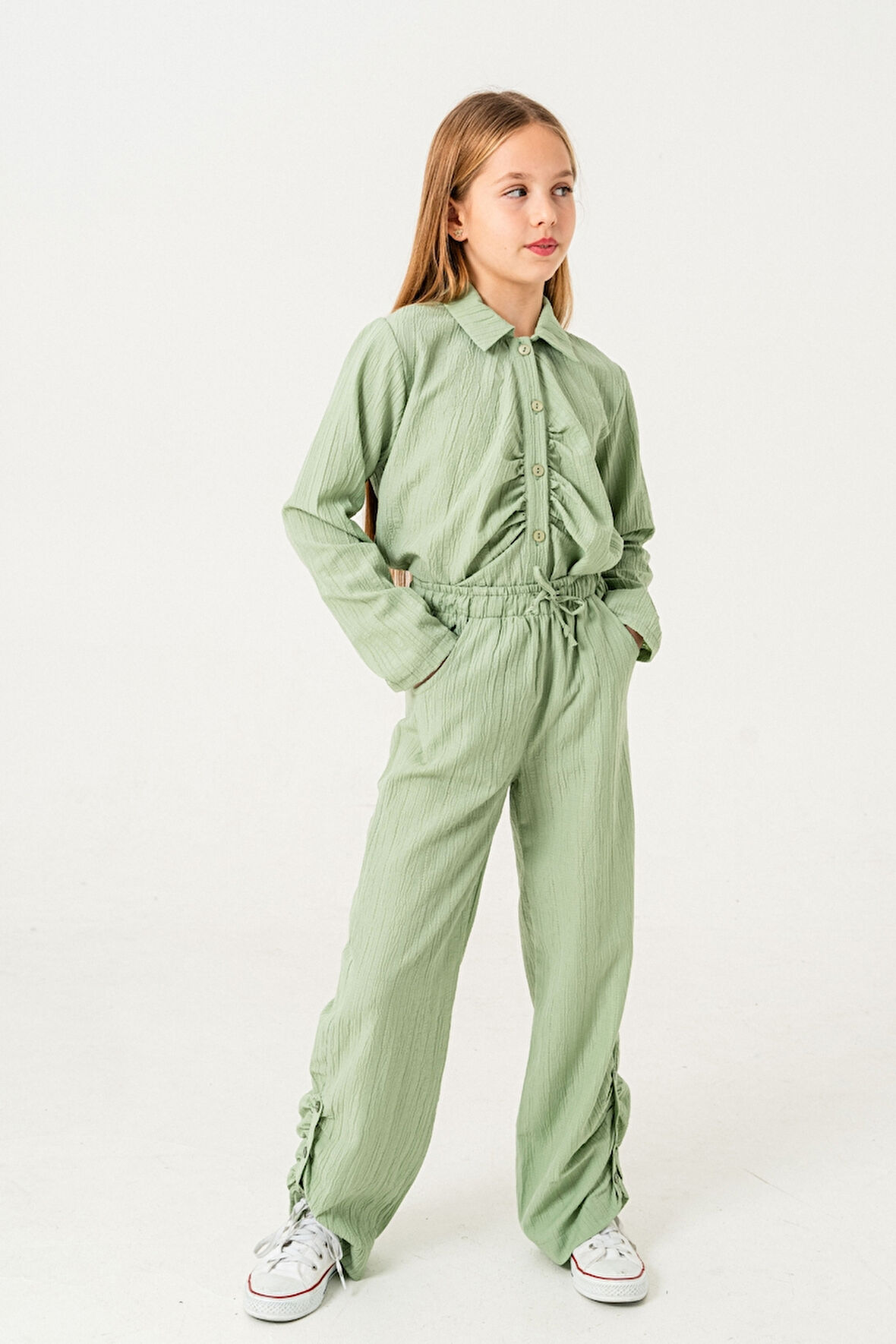 Kız Çocuk Ön Pat Büzgülü Gömlek 3145