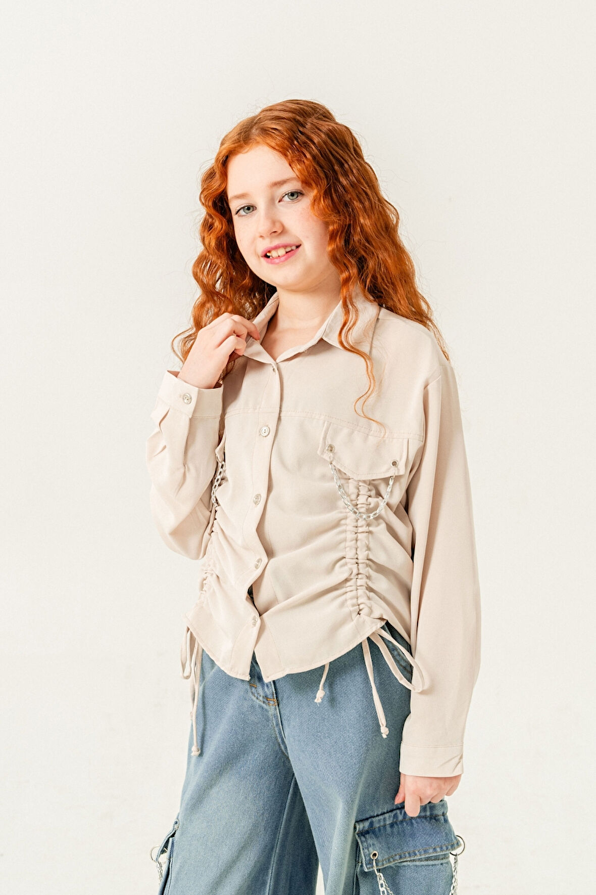 Kız Çocuk Önü Tünelli Cebi Zincirli Gömlek 3147