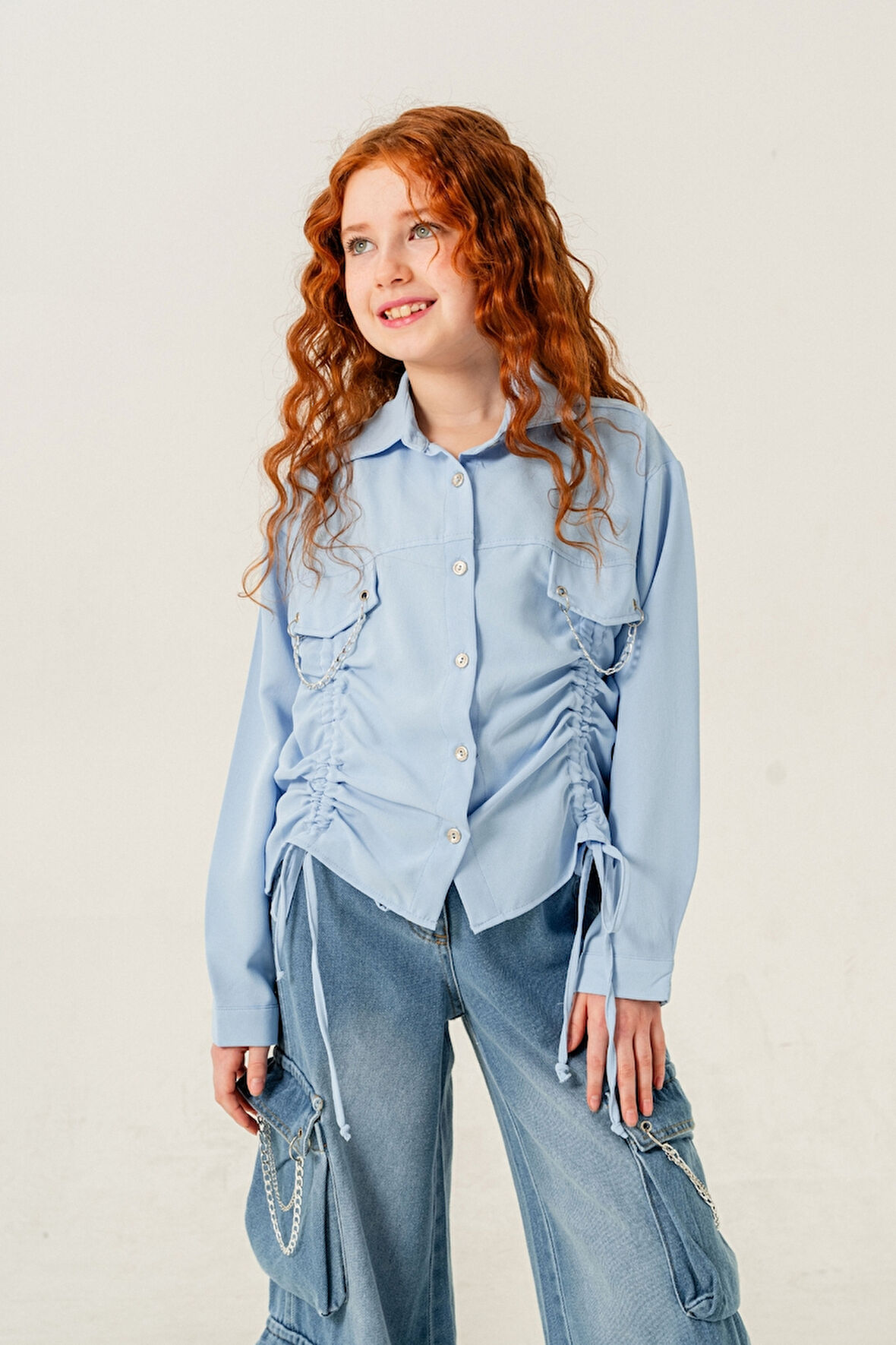 Kız Çocuk Önü Tünelli Cebi Zincirli Gömlek 3147