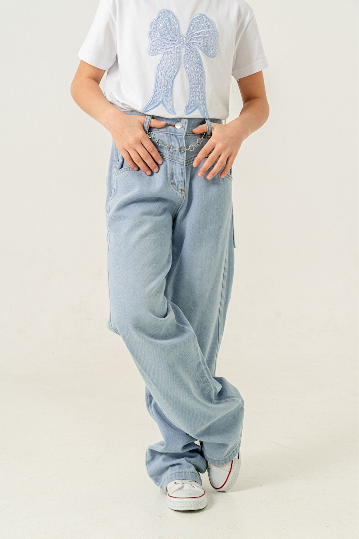 Kız Çocuk Paça Katlı Kot Pantolon 2184