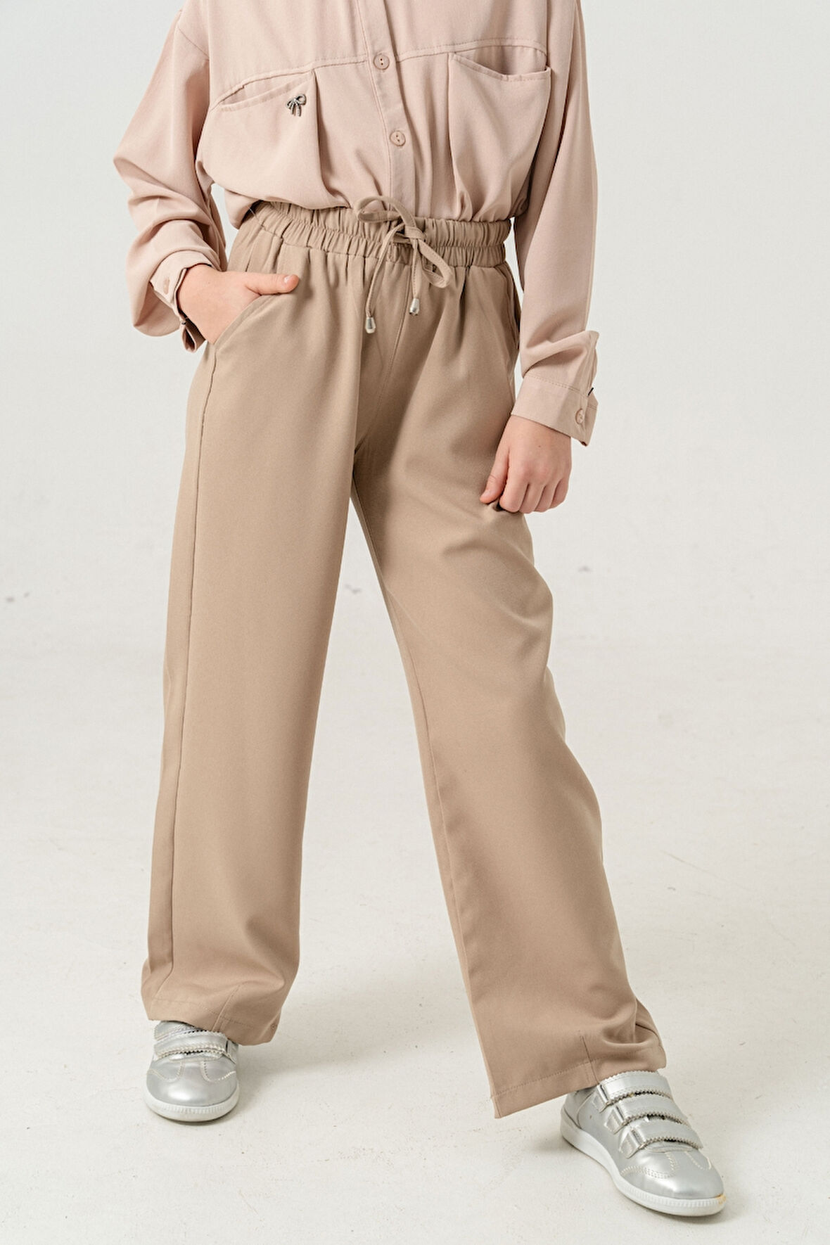 Kız Çocuk Paça Pensli Keten Pantolon 2566