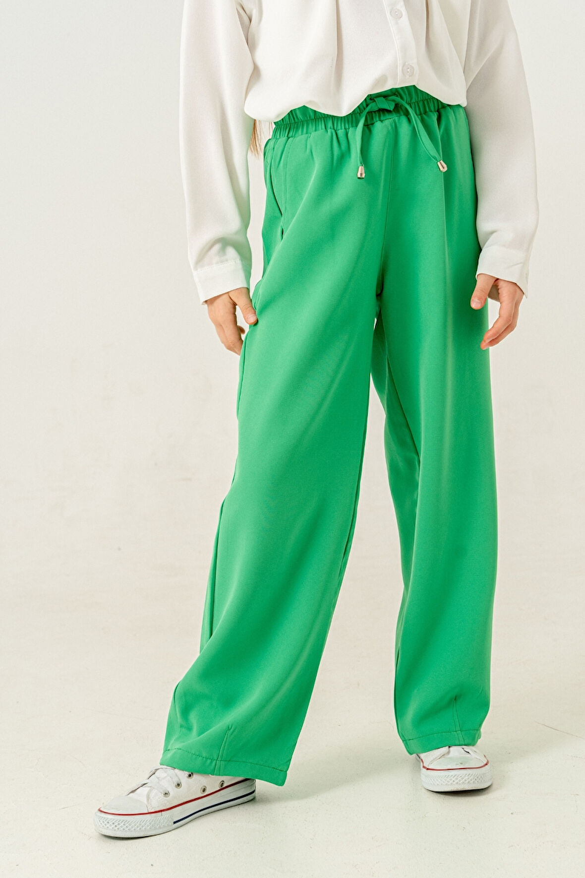 Kız Çocuk Paça Pensli Keten Pantolon 2566