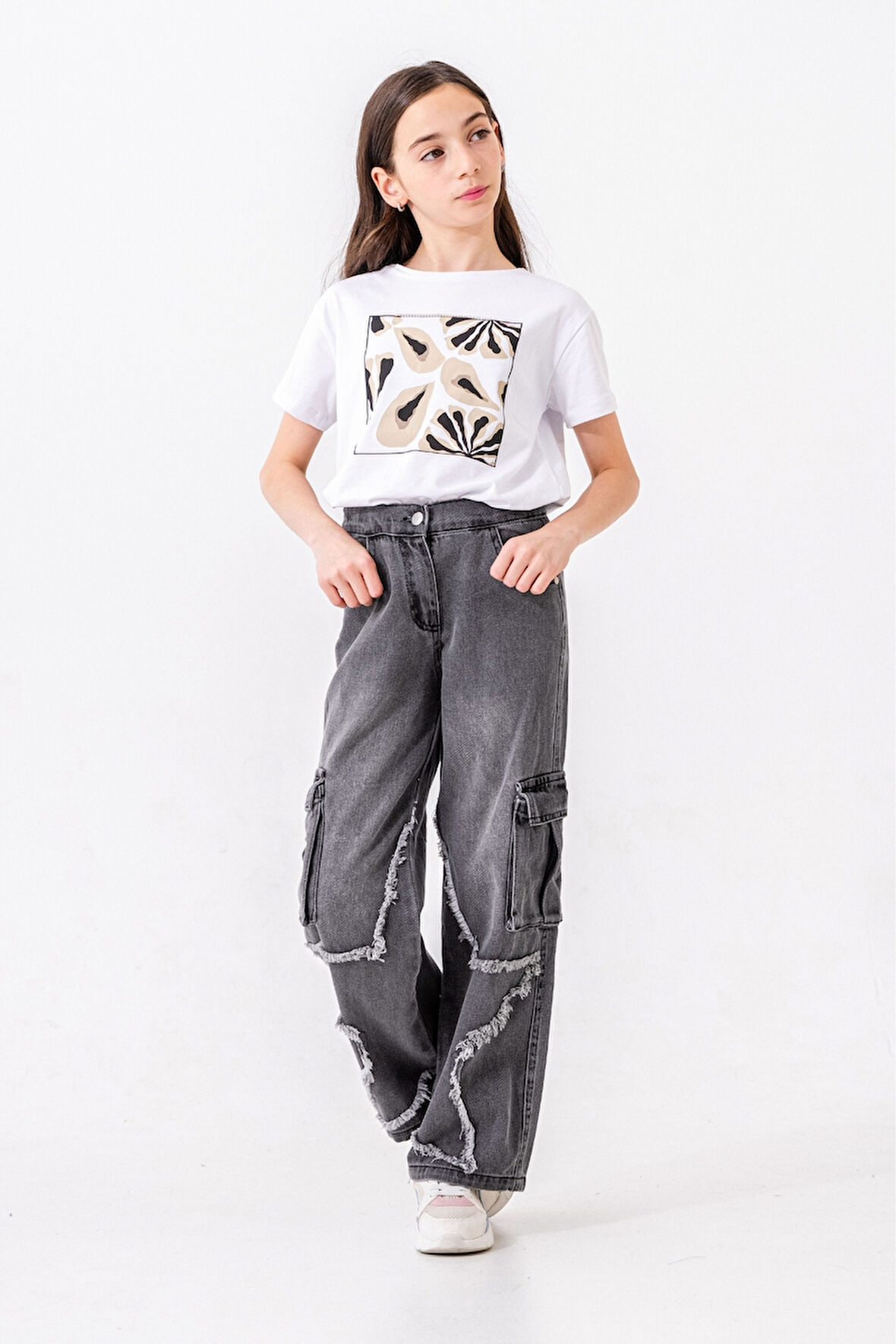 Kız Çocuk Paçası Yıldızlı Kot Pantolon 2203