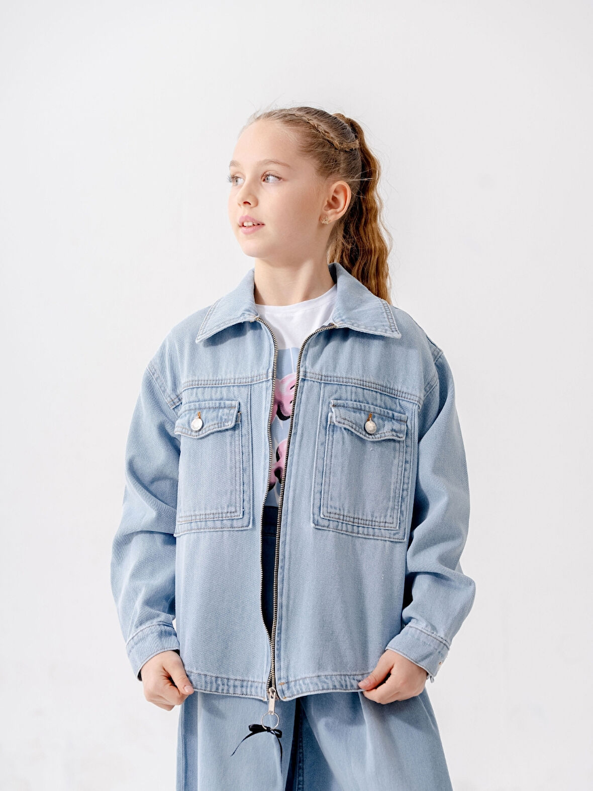 Kız Çocuk Fermuarlı Kot Ceket 1904