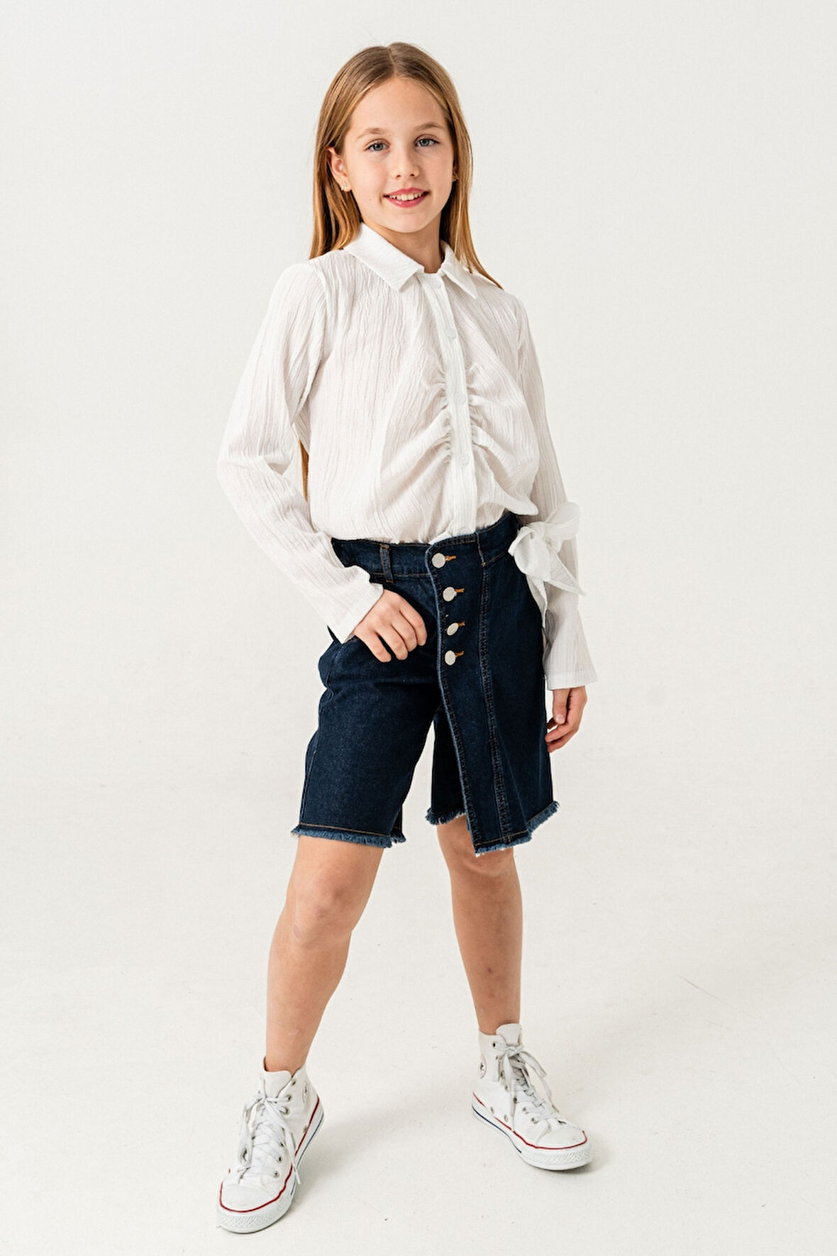 Kız Çocuk Ön Pat Büzgülü Gömlek 3145