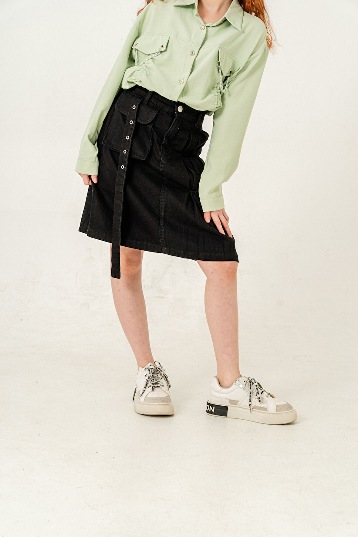 Kız Çocuk Sol Pileli Kot Etek 2955