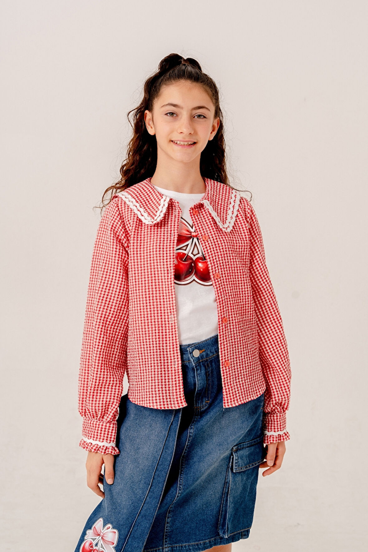 Kız Çocuk Su Taşlı Gömlek T-Shirt İkili Takım 1805