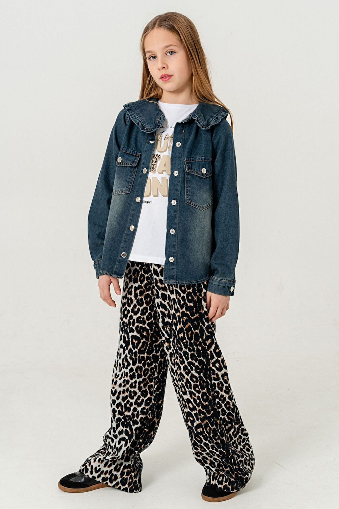 Kız Çocuk Yaka Fırfırlı Gömlek T-Shirt İkili Takım 1800