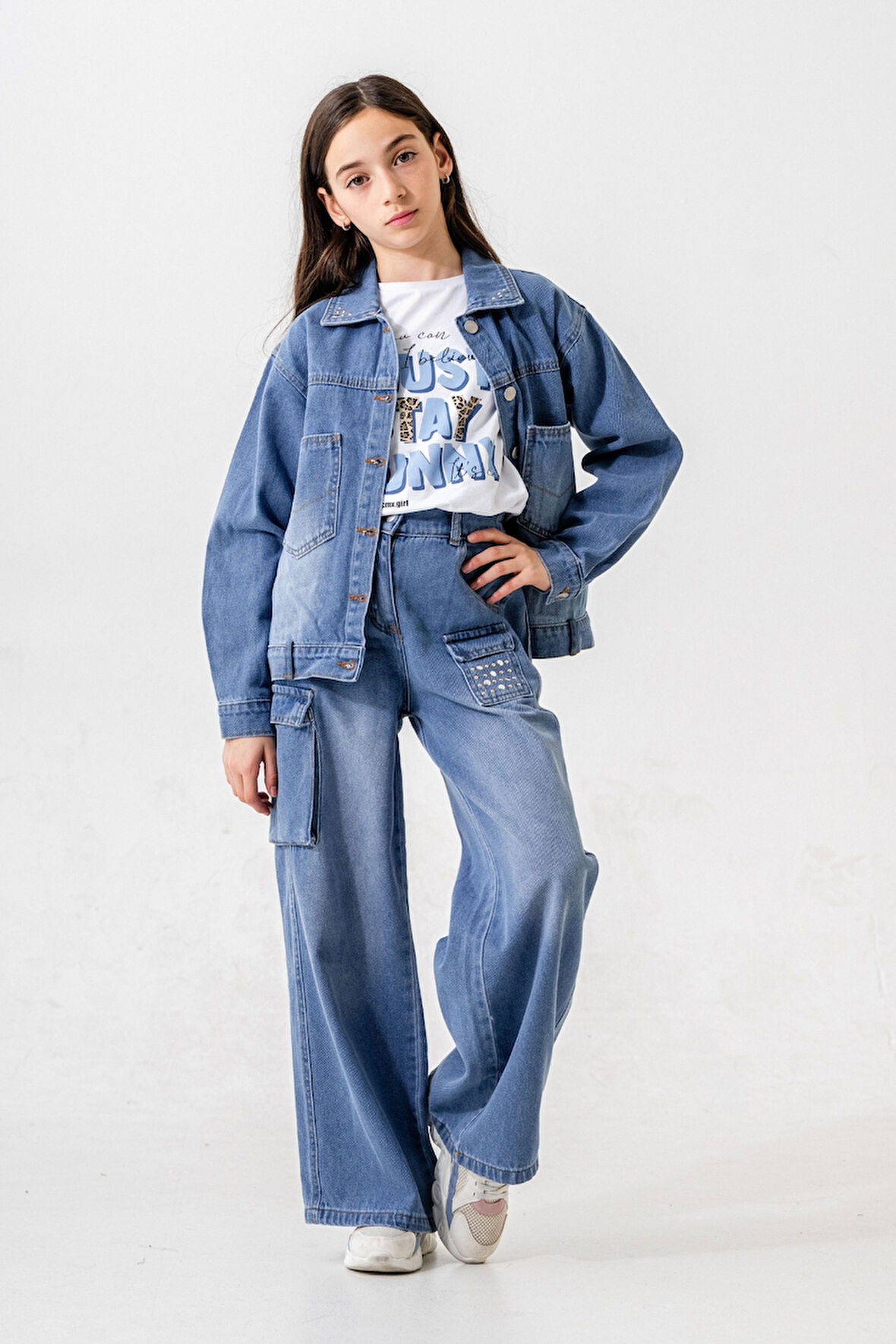 Kız Çocuk Yaka Taşlı Kot Ceket 1548