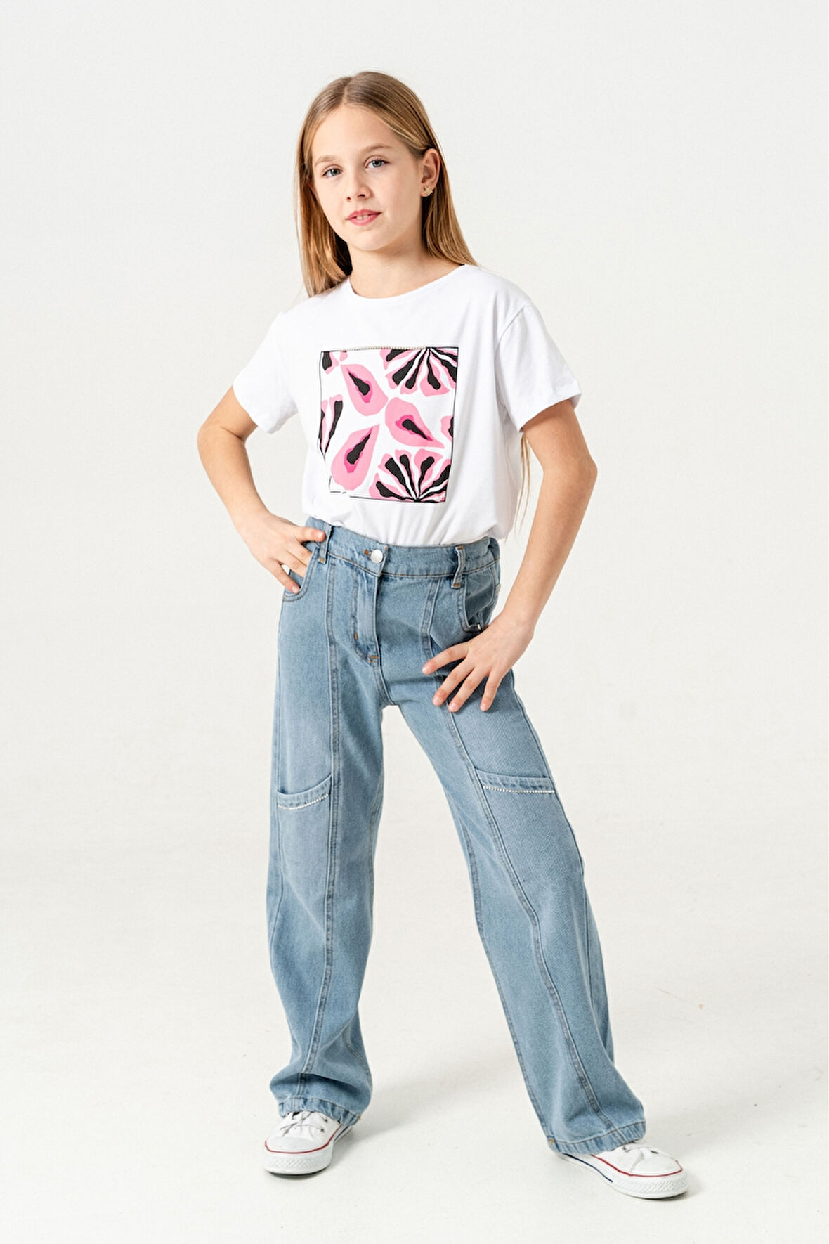 Kız Çocuk Yan Ara Cepli Kot Pantolon 2177