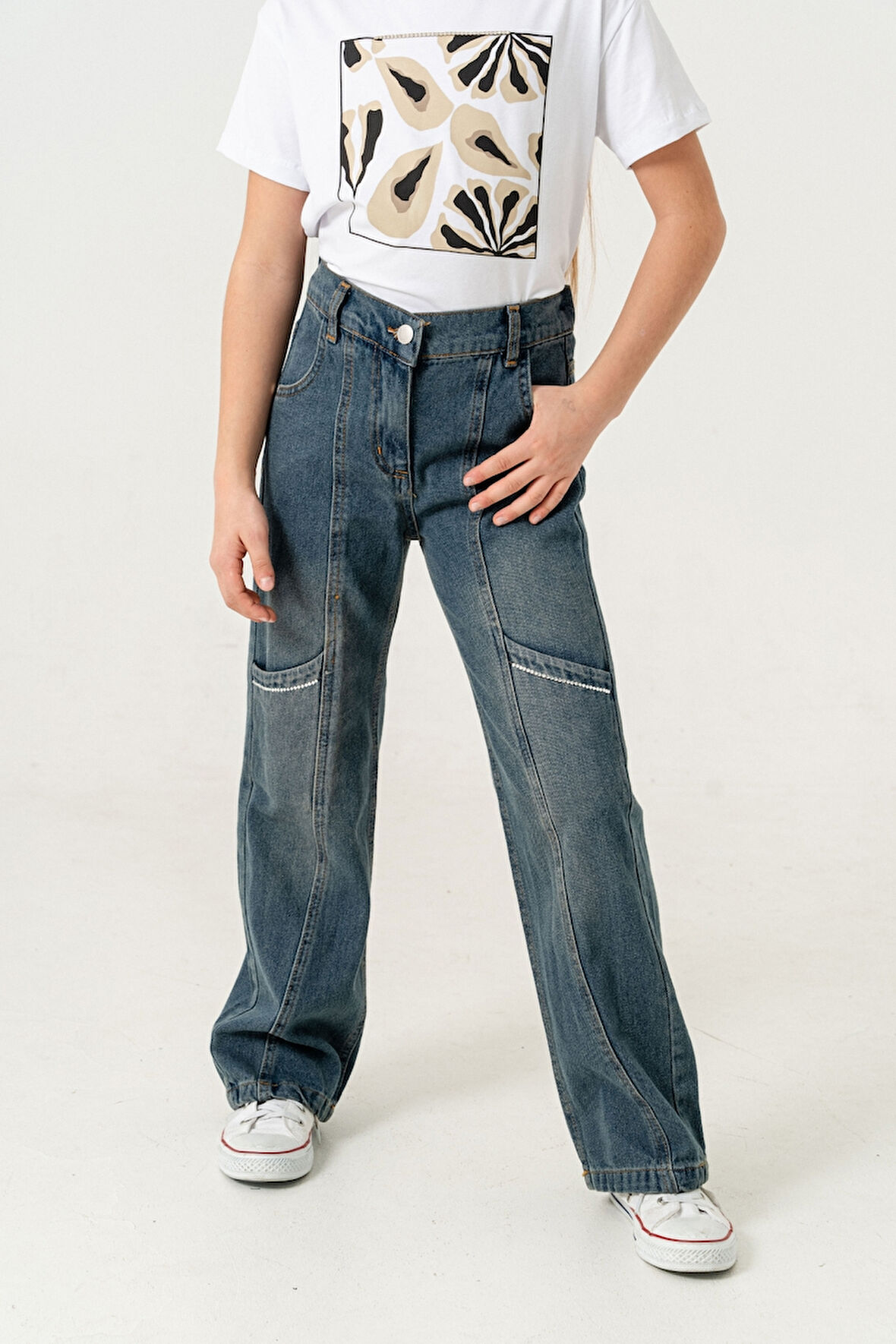 Kız Çocuk Yan Ara Cepli Kot Pantolon 2177