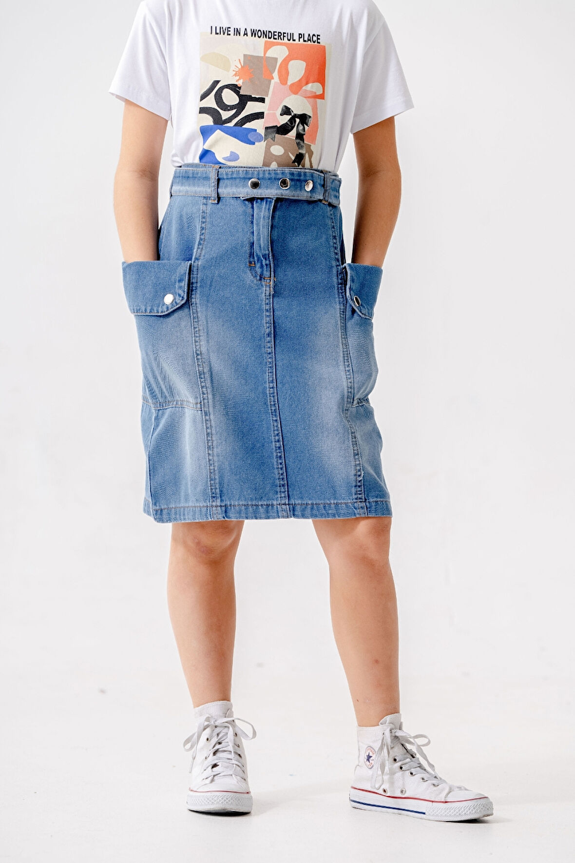 Kız Çocuk Yan Cepli Kot Etek 2954