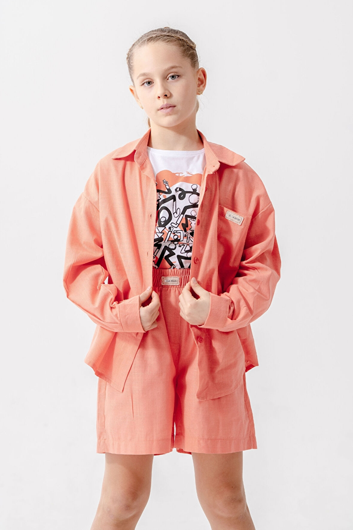 Kız Çocuk Yan Pileli Gömlek T-Shirt İkili Takım 1809