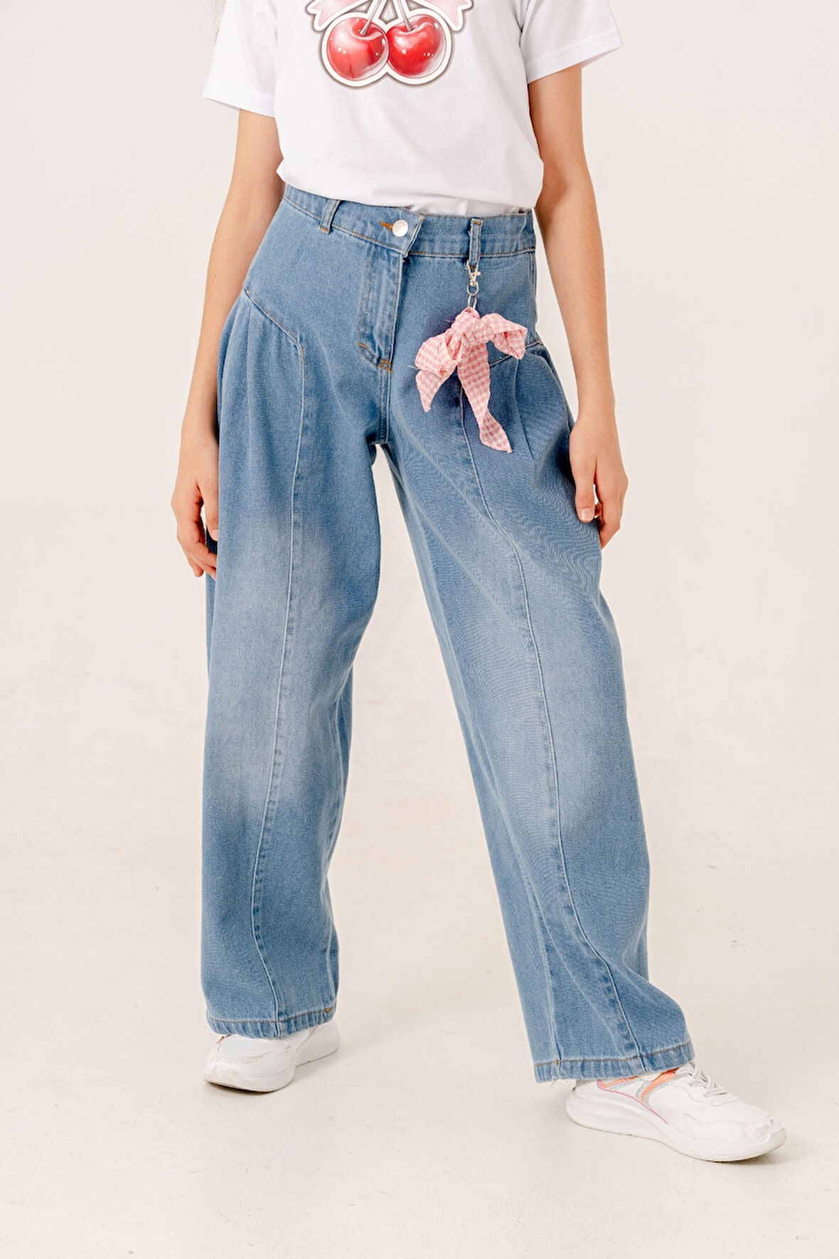 Kız Çocuk Yan Pileli Kot Pantolon 2194