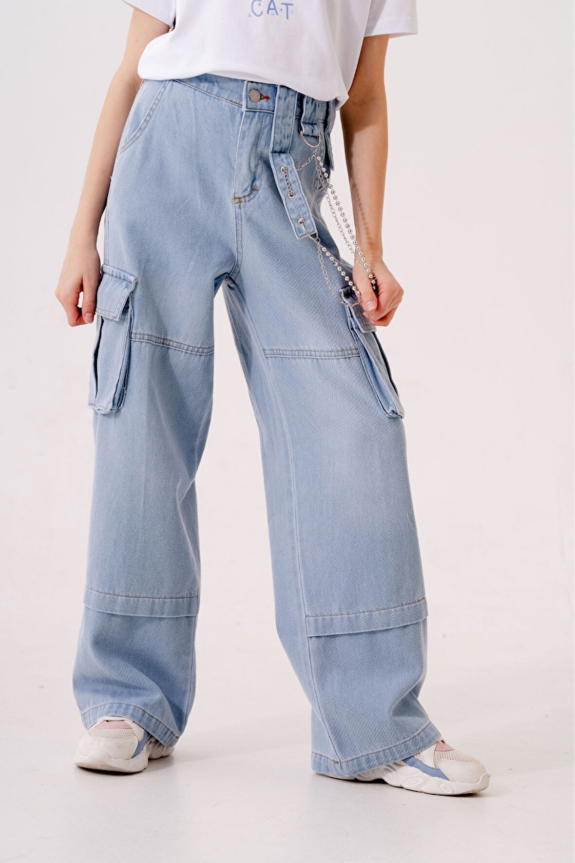 Kız Çocuk Zincir Detaylı Kot Pantolon 2196