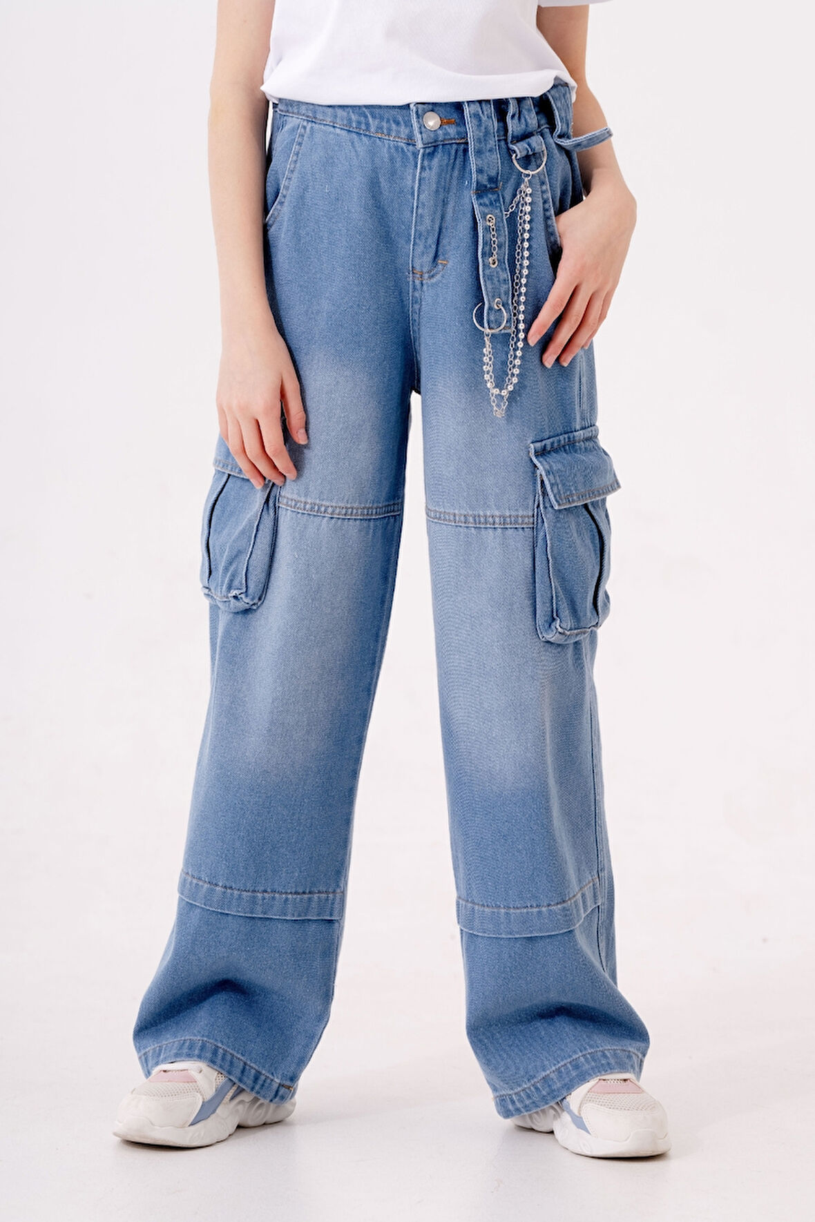 Kız Çocuk Zincir Detaylı Kot Pantolon 2196