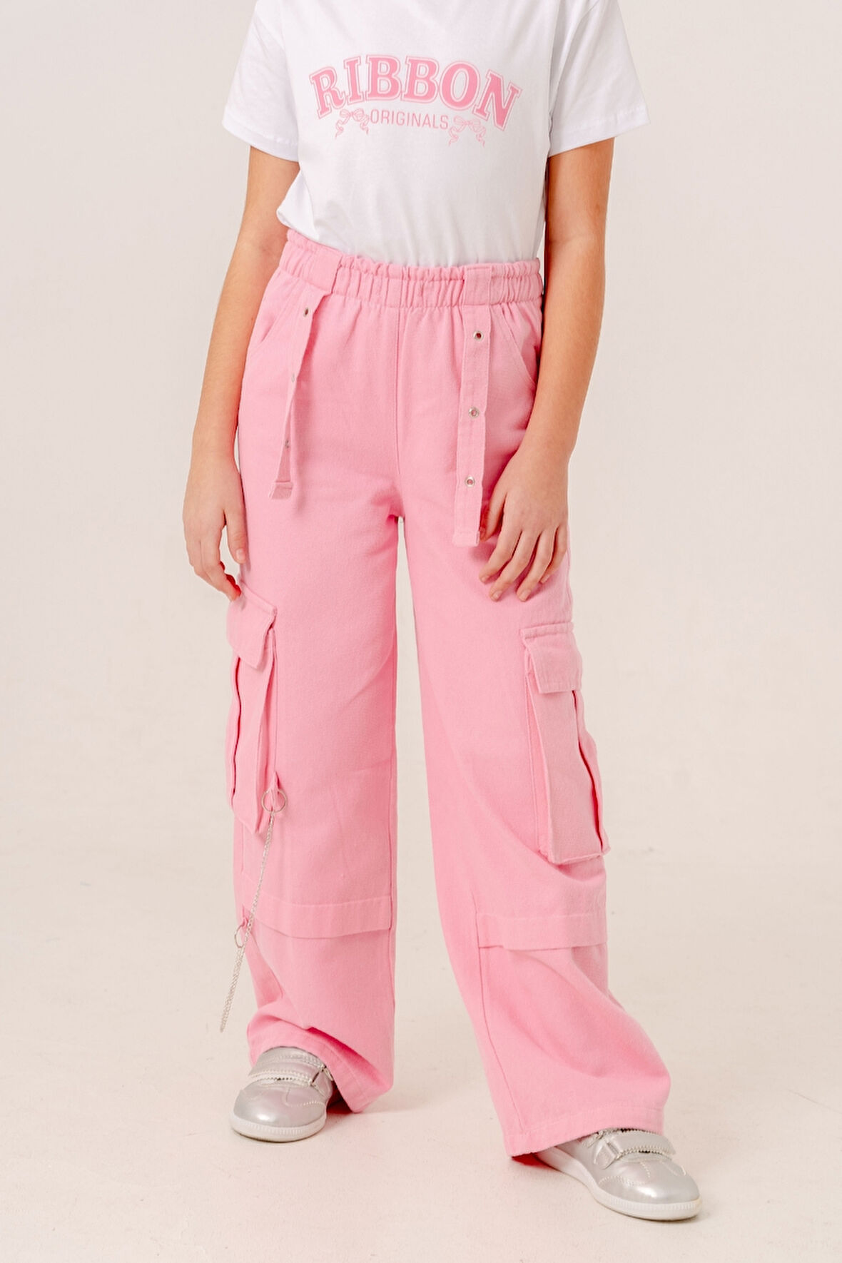 Kız Çocuk Zincirli Kargo Keten Pantolon 2569