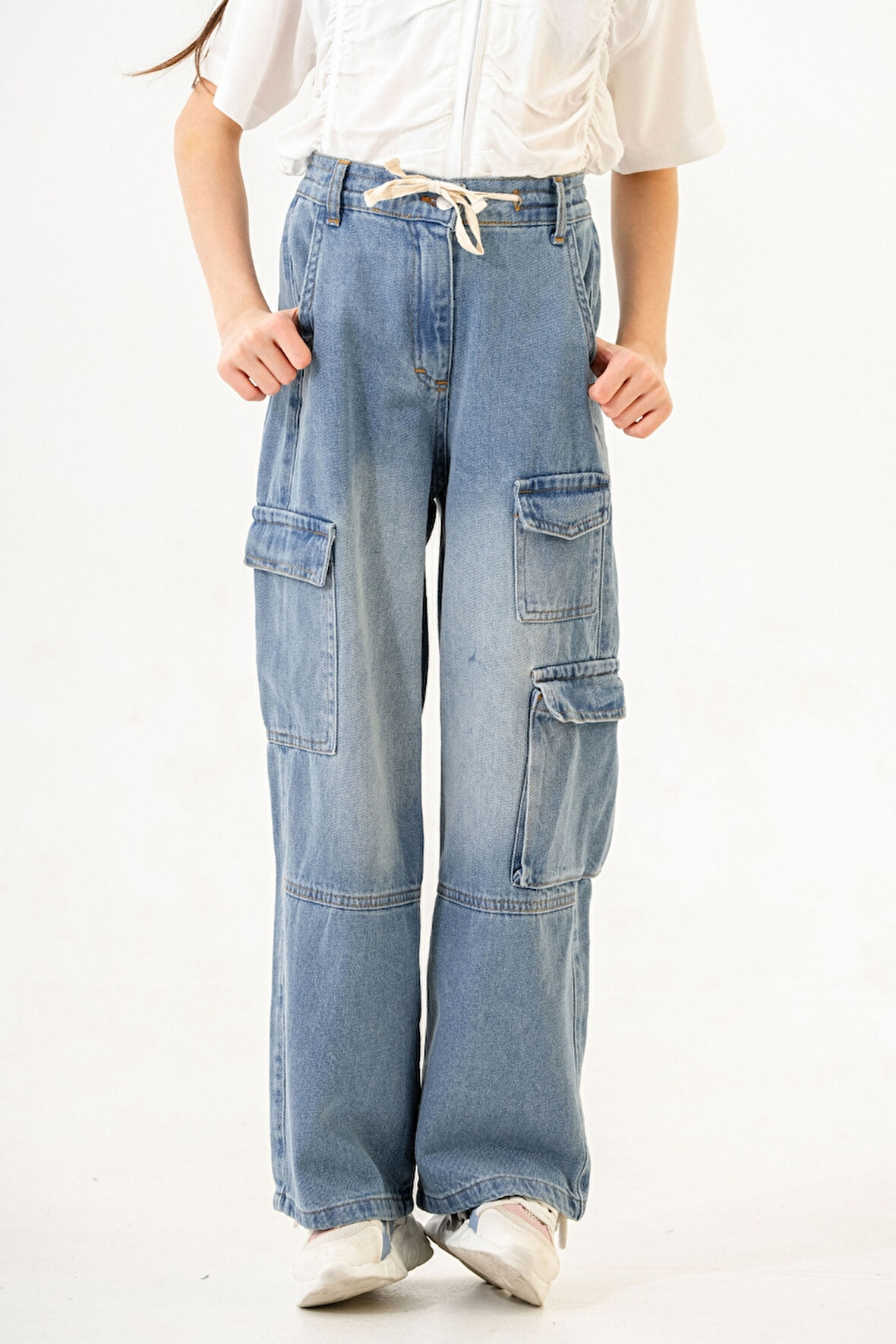 Kız Çocuk Bel Kordonlu Kot Pantolon 2198