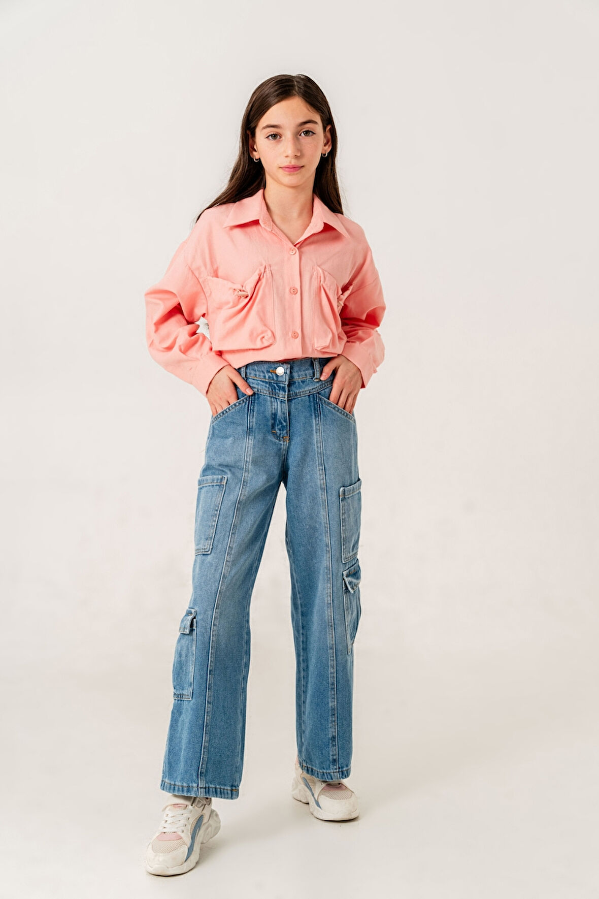 Kız Çocuk Körük Cepli Gömlek 3155