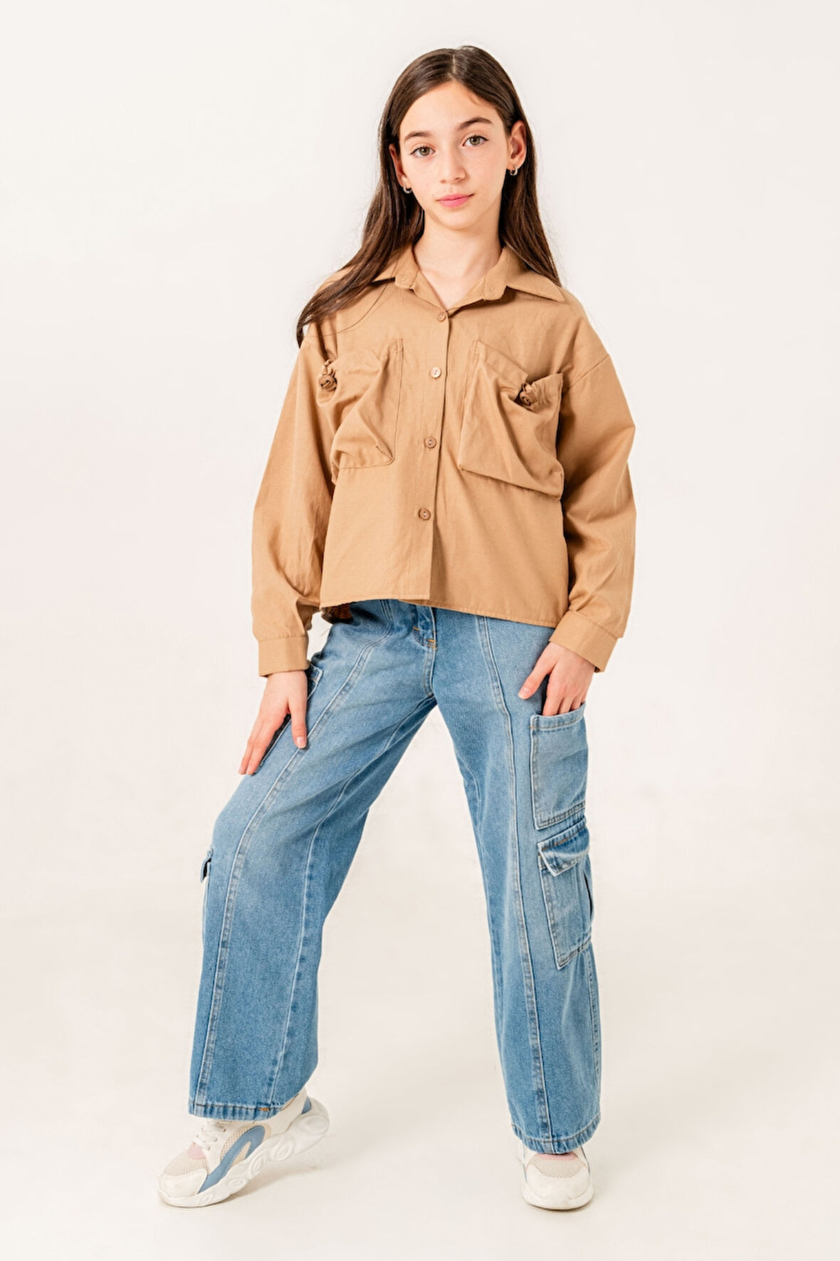 Kız Çocuk Körük Cepli Gömlek 3155