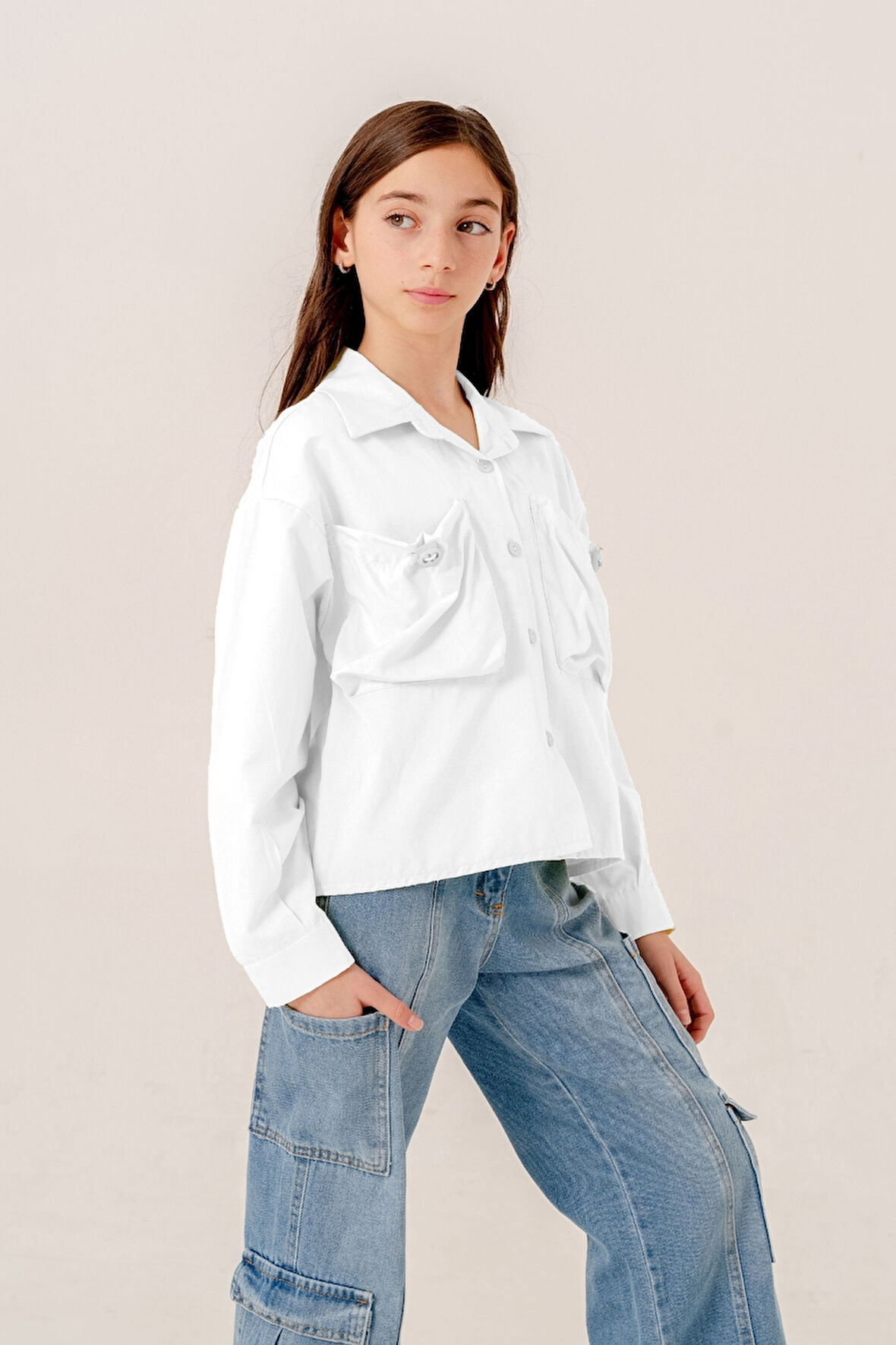 Kız Çocuk Körük Cepli Gömlek 3155