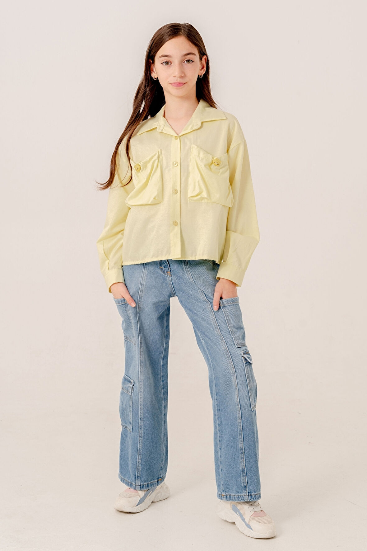 Kız Çocuk Körük Cepli Gömlek 3155