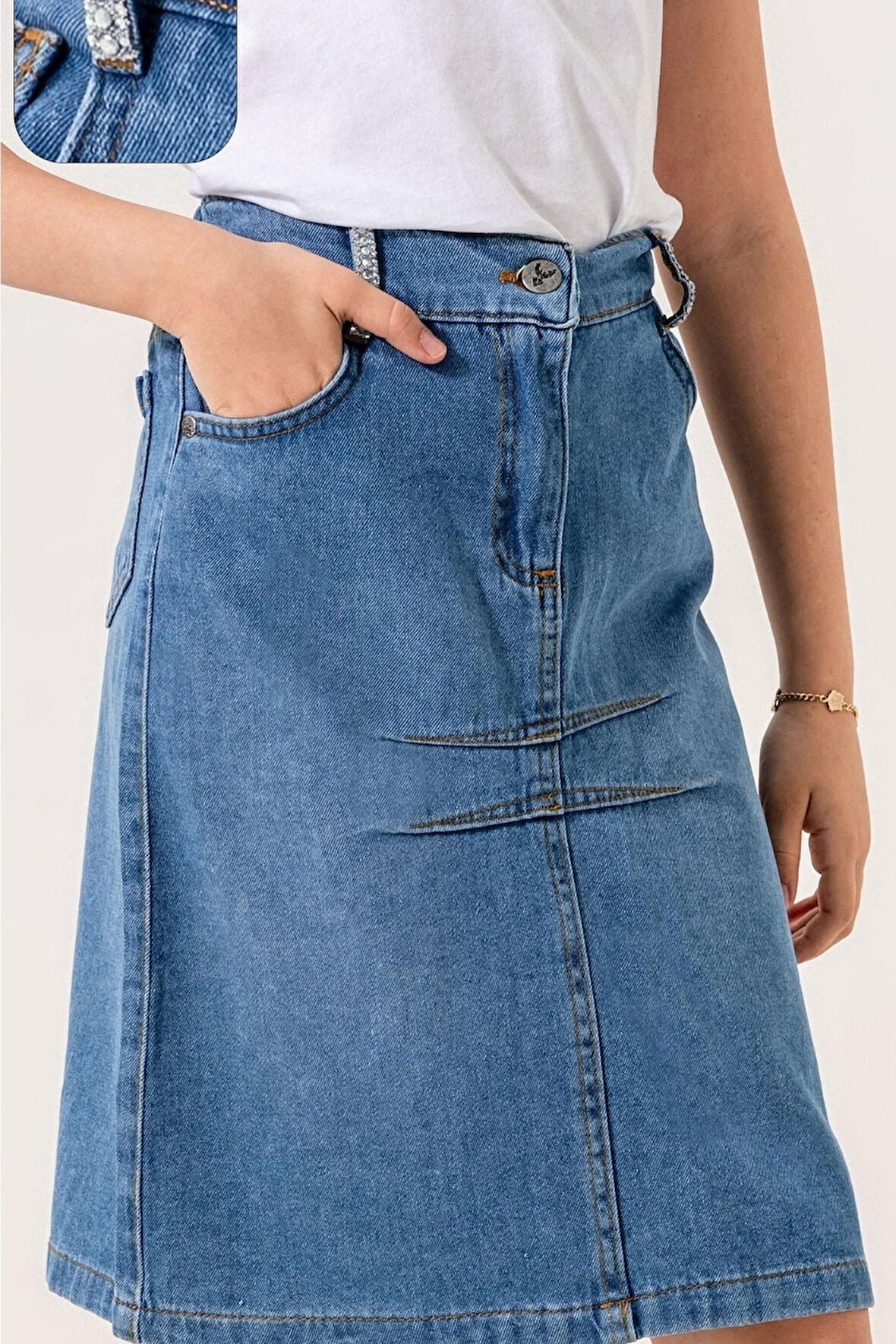 Kız Çocuk Önü Dikişli Kot Etek 2948