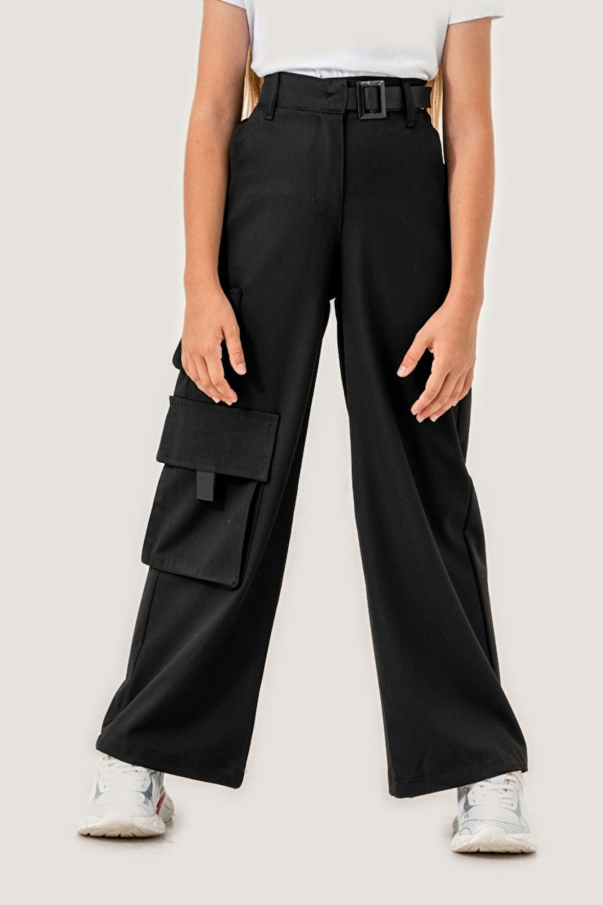 Kız Çocuk Yarım Kemerli Kargo Cepli Pantolon 6001