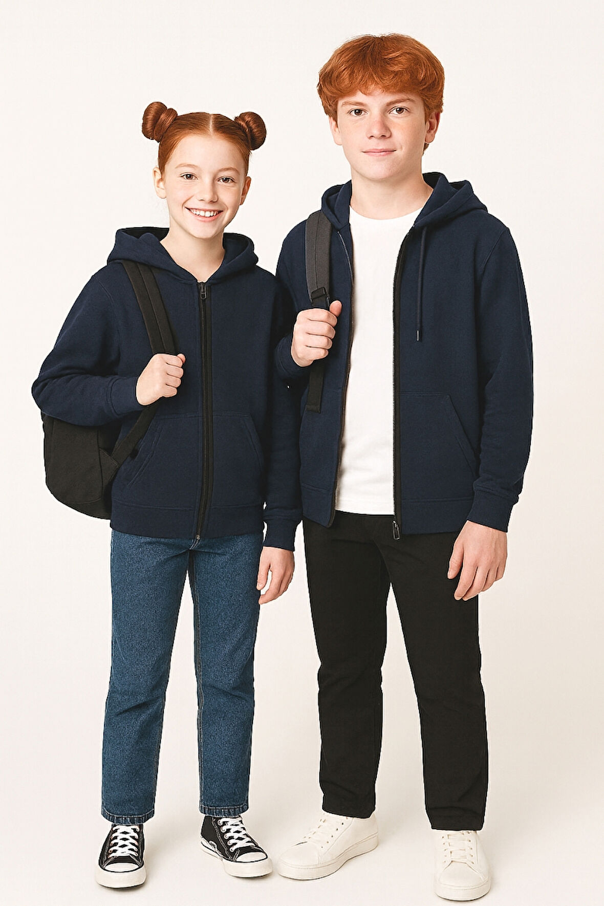 Kız - Erkek Genç  Basic Fermuarlı Kapüşonlu Okul Sweatshırt G2025-3