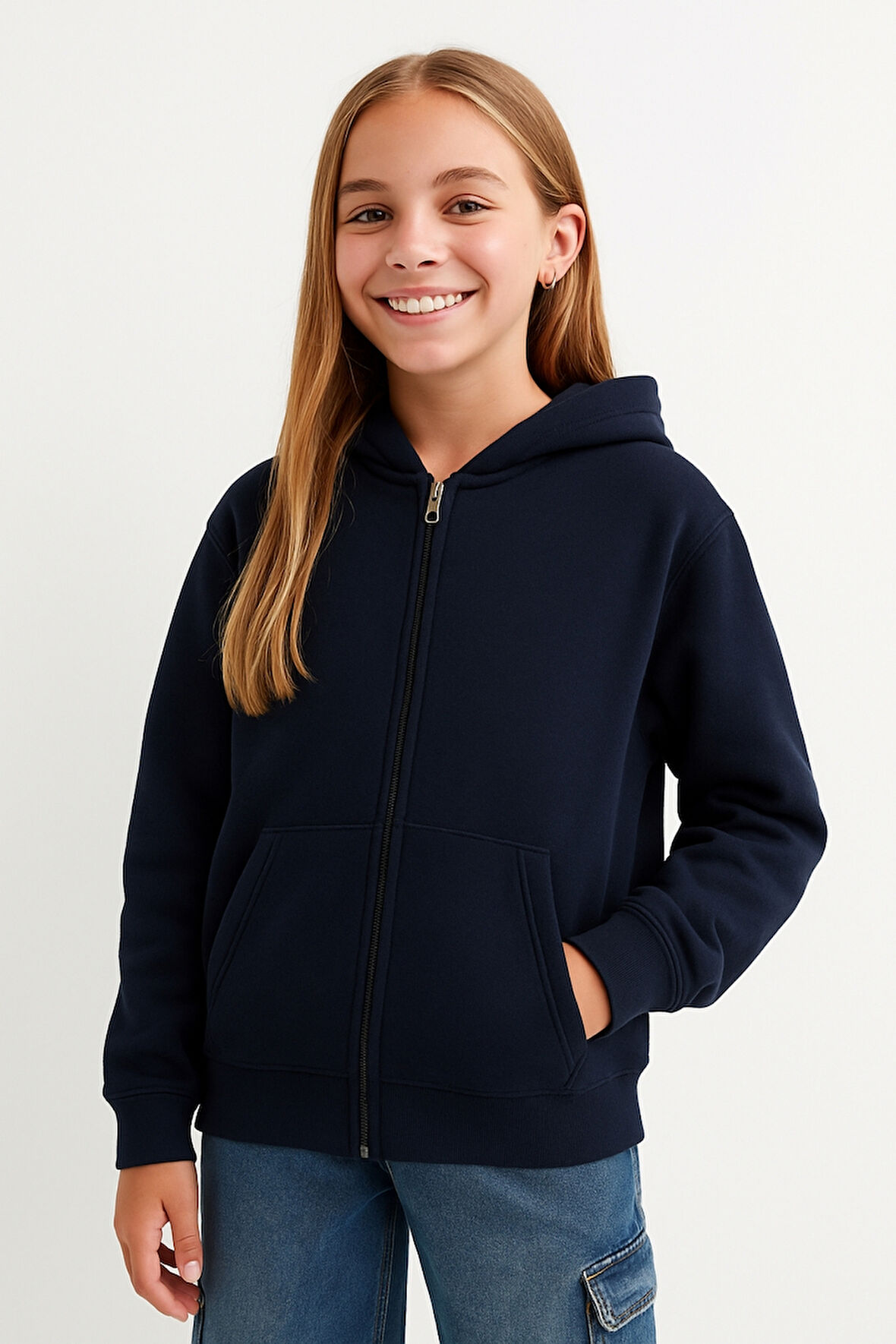 Kız Çocuk Basic Fermuarlı Kapüşonlu Okul Sweatshırt G2025-3-2