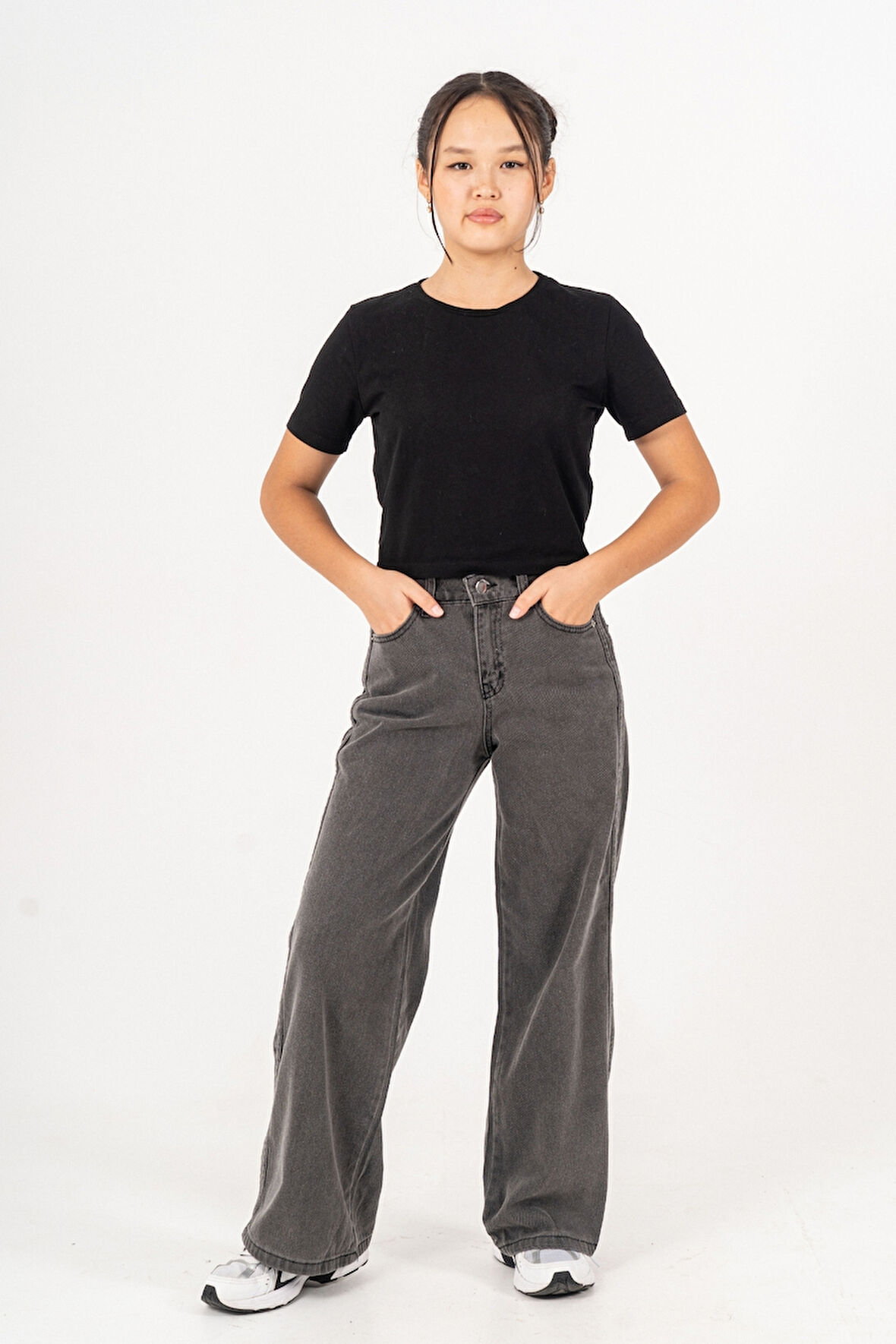 Kız Çocuk Yan Şeritli Geniş Paça Şeritli Jean Pantolon 2225