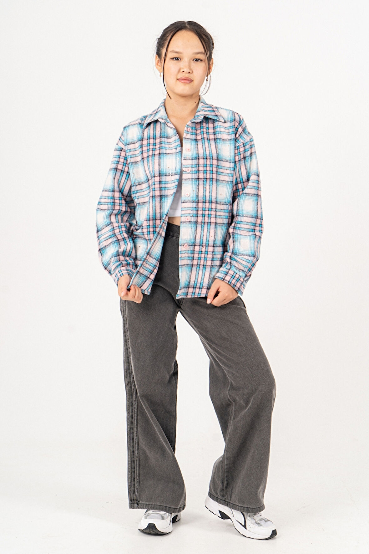 Kız Çocuk Yumuşak Dokulu Kareli Oduncu Gömlek 3172