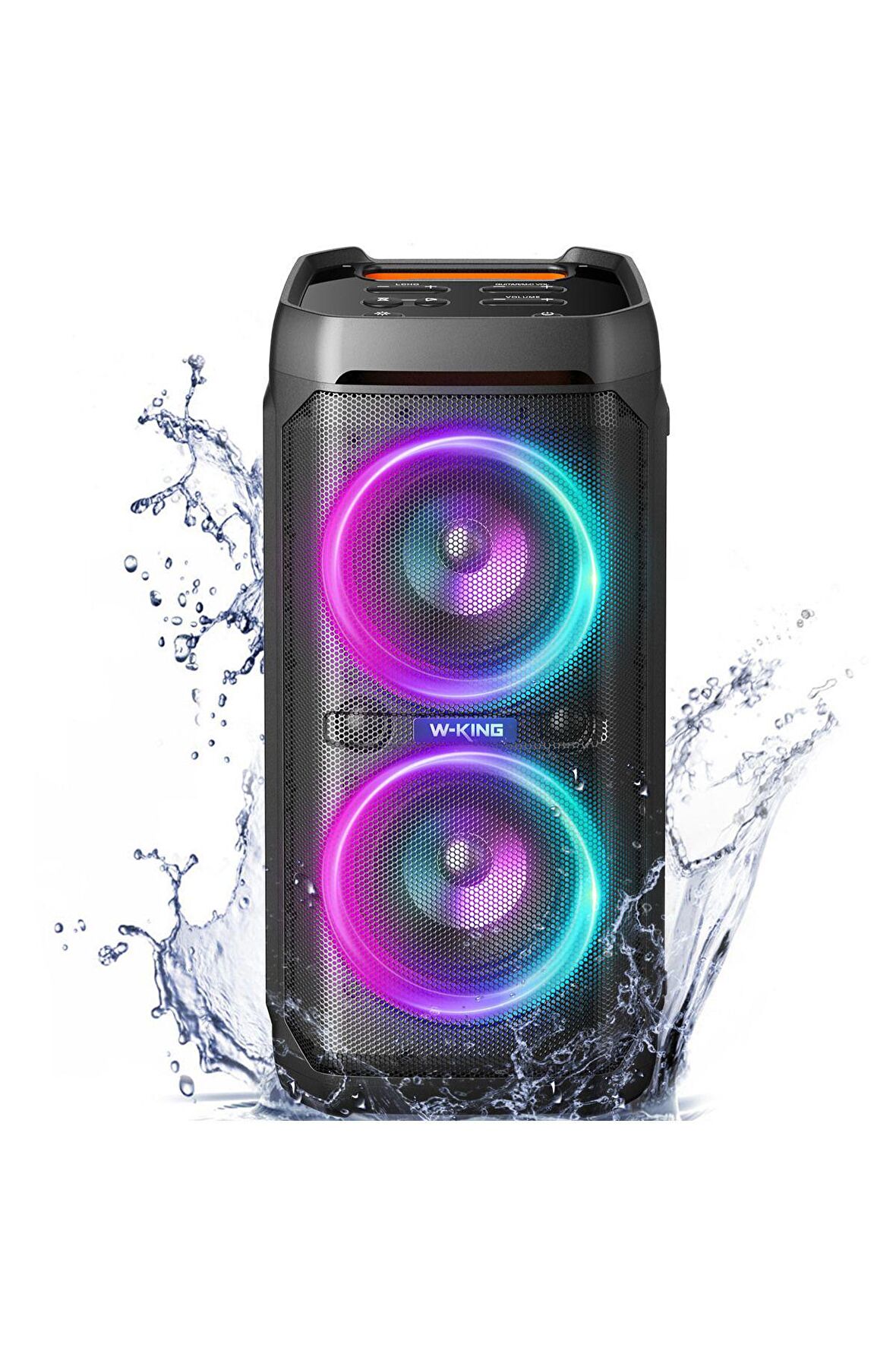 W-KING T11 Bluetooth Hoparlör 220W Partybox 24S Dinleme Işıklı IPX6 Kablosuz Stereo TWS Ses Bombası Siyah