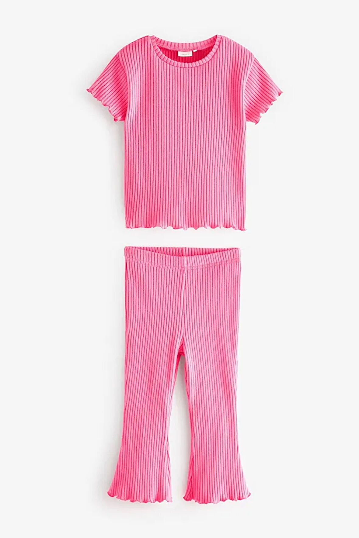 Pamuklu Pembe Ribanalı Kısa Kollu Alt Üst Takım