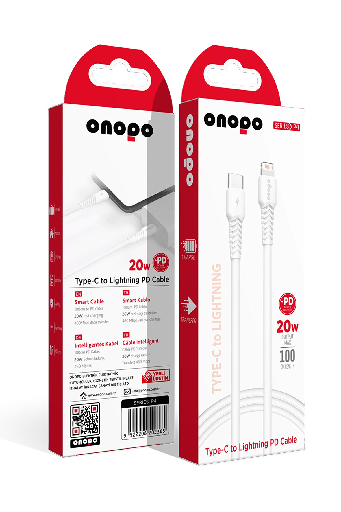 onopo İphone Apple Uyumlu  Type-C To Lightning Pd 20W Hızlı Şarj ve Data Kablosu 100CM - P4