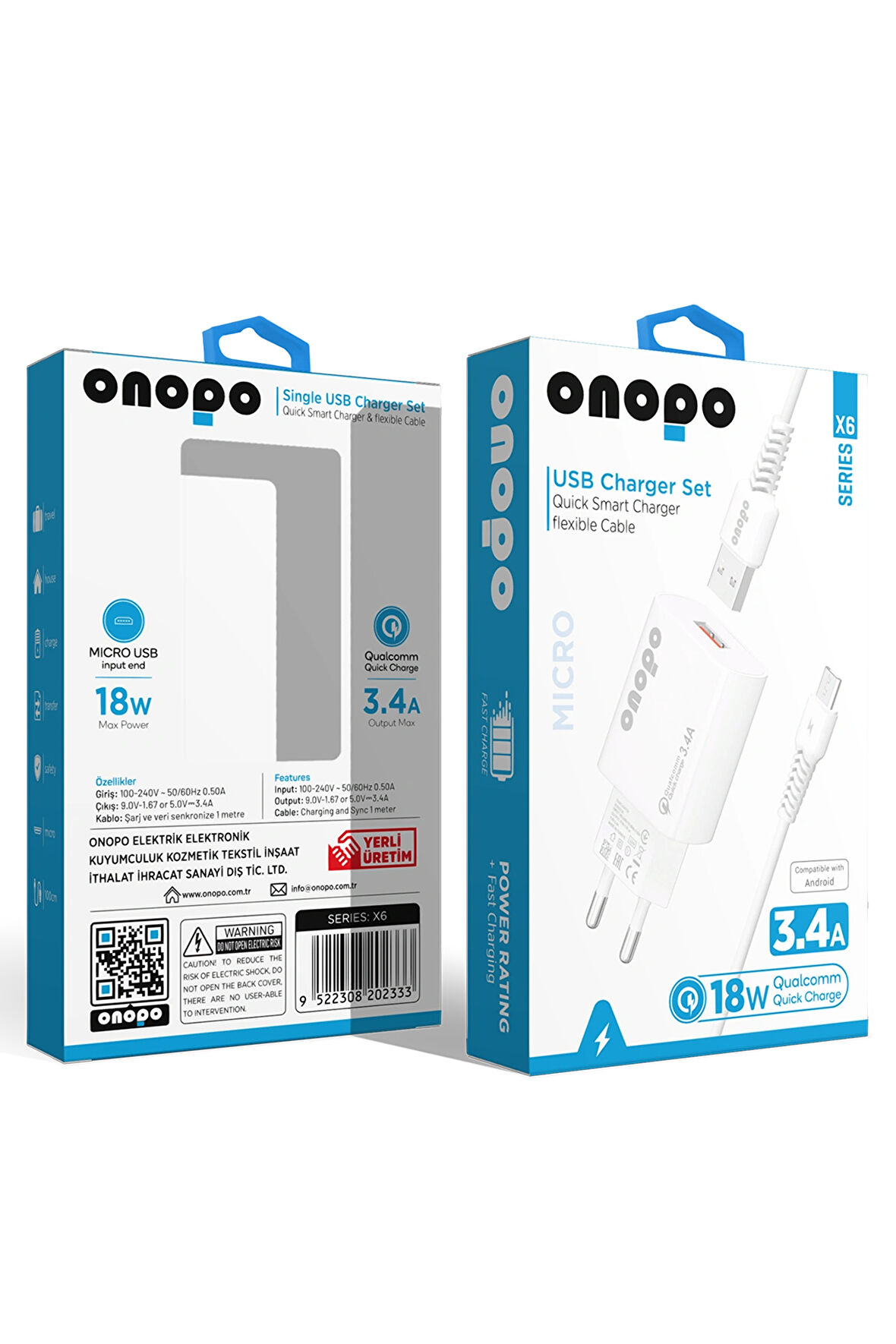 onopo Android Xiaomi Ve Samsung Uyumlu Hızlı Şarj Micro Usb 3.4a Hızlı Şarj Cihazı 20w - X6