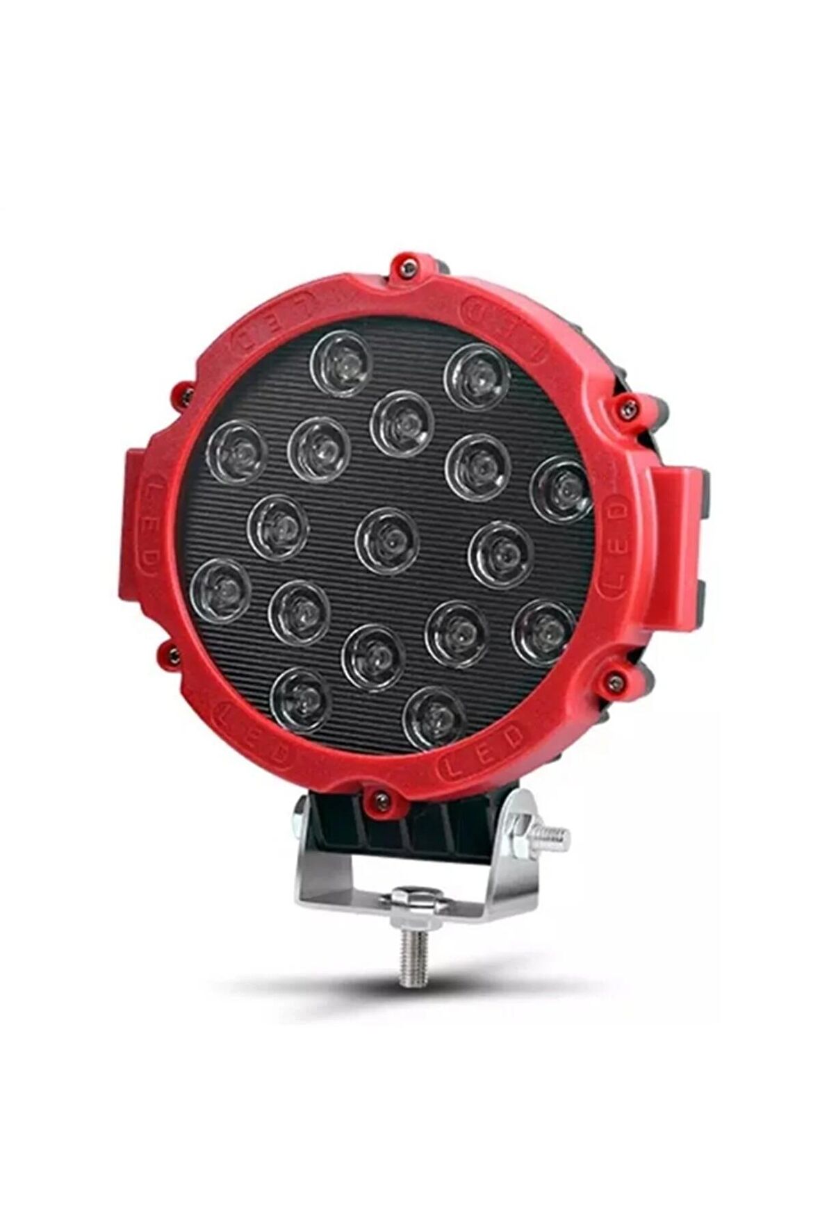 Off Road Projektör Metal Kapak Beyaz Işık 17 Led Yuvarlak 18 Cm Kırmızı Çerçeve 1 Adet