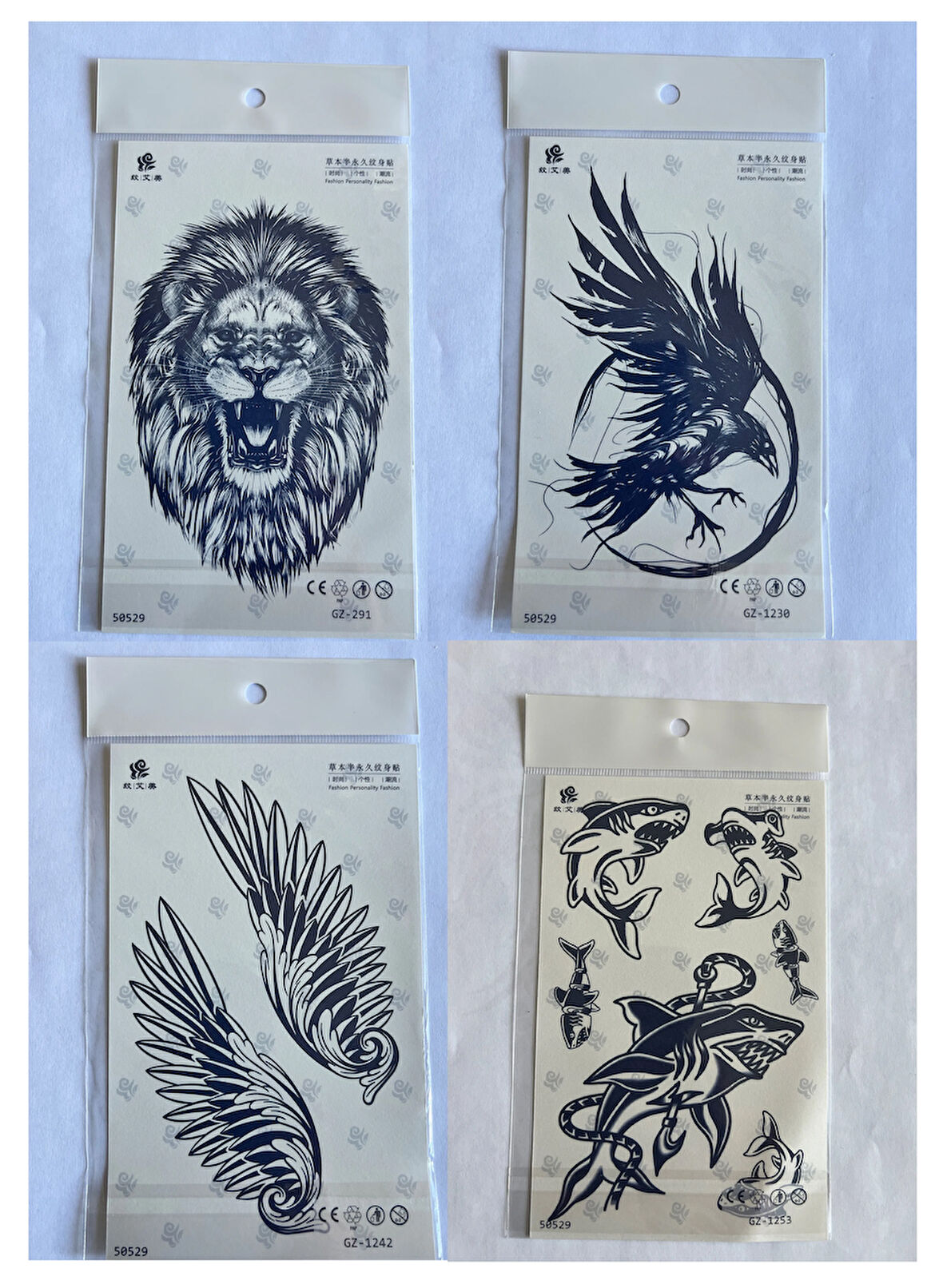 Aslan Karga 4 adet Birden 3 hafta Kalıcı  Geçici yapıştırma Dövme 18x11 cm