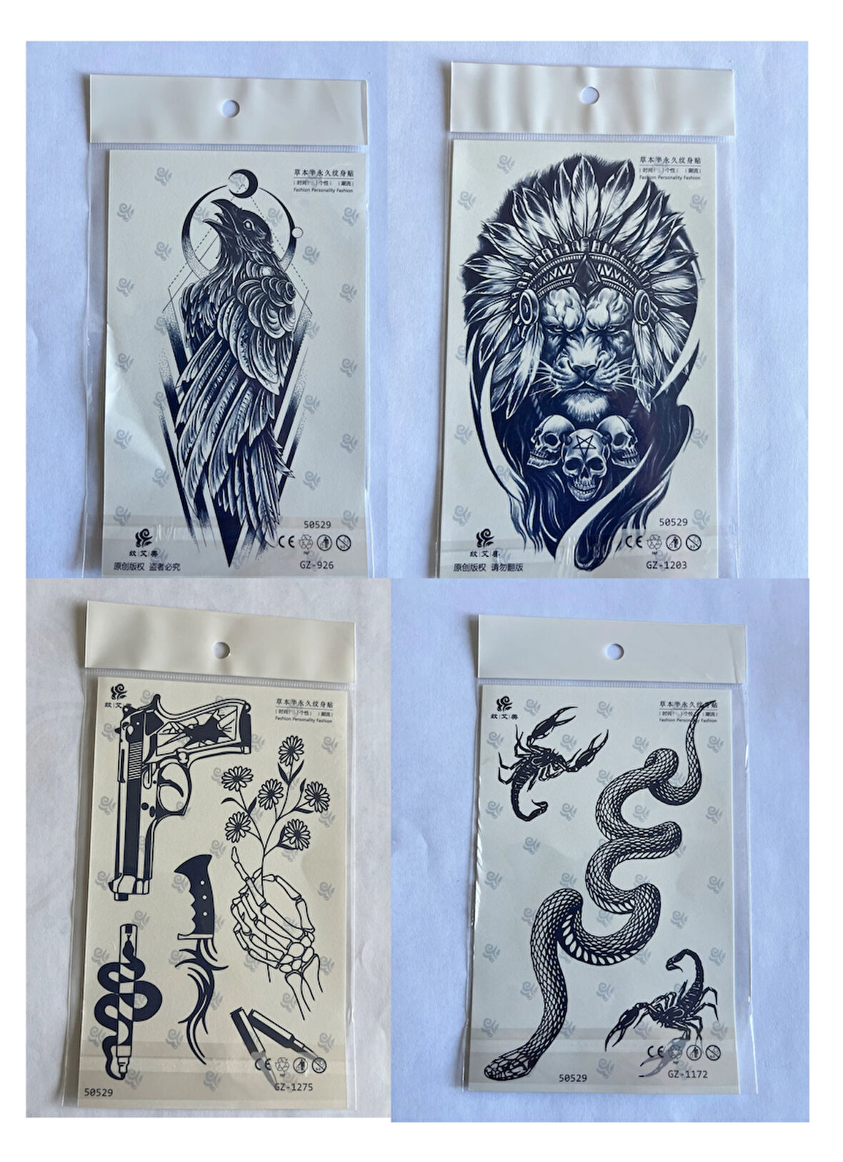 Karga Yılan 4 adet Birden 3 hafta Kalıcı  Geçici yapıştırma Dövme 18x11 cm