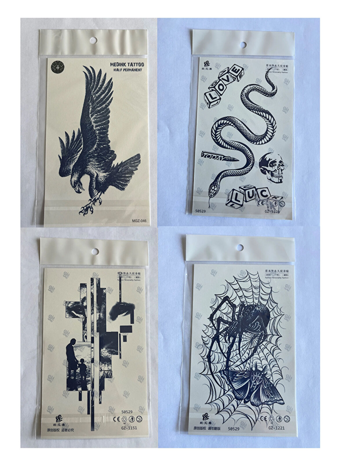 Kartal Yılan 4 adet Birden 3 hafta Kalıcı  Geçici yapıştırma Dövme 18x11 cm