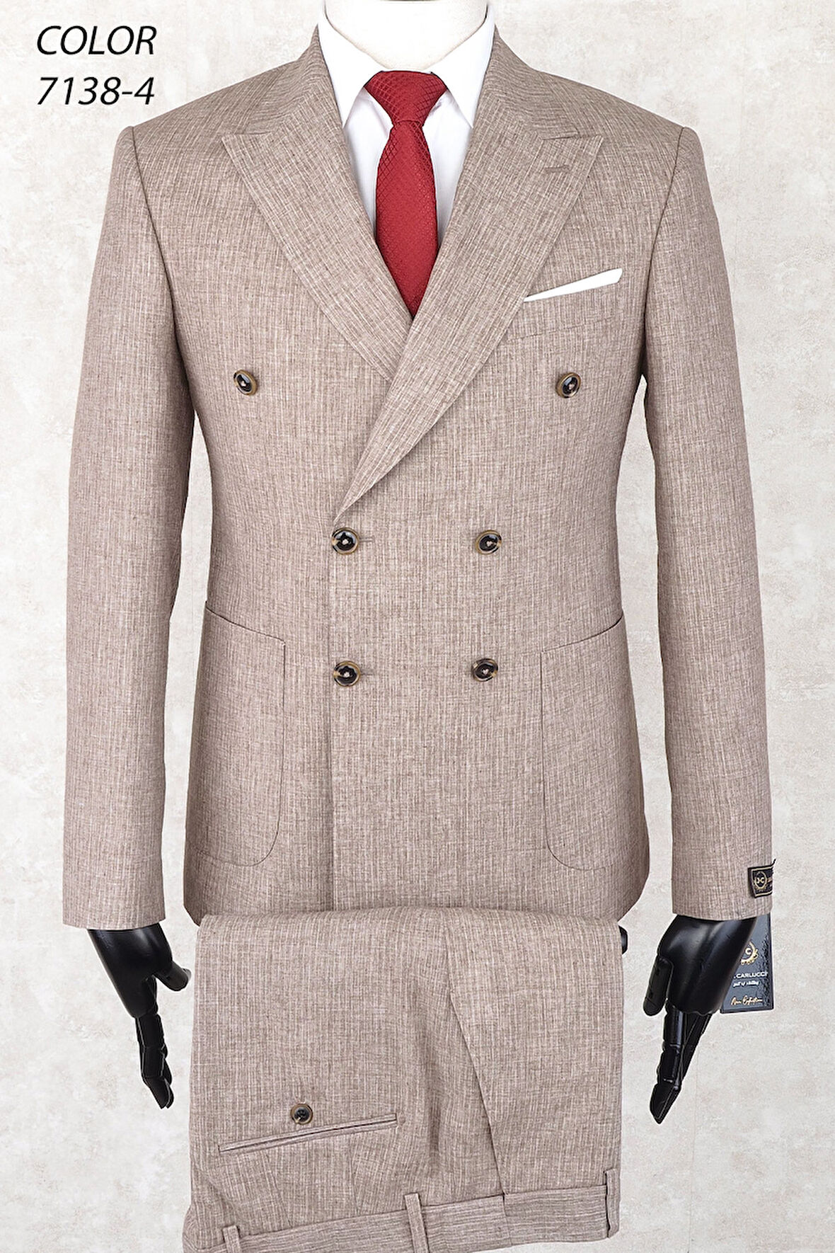 Keten Çizgili Kruvaze Torba Cep Fileli Astar Geniş Sivri Yaka Slim Fit Çift Yırtmaç Drop 6 Takım Elbise