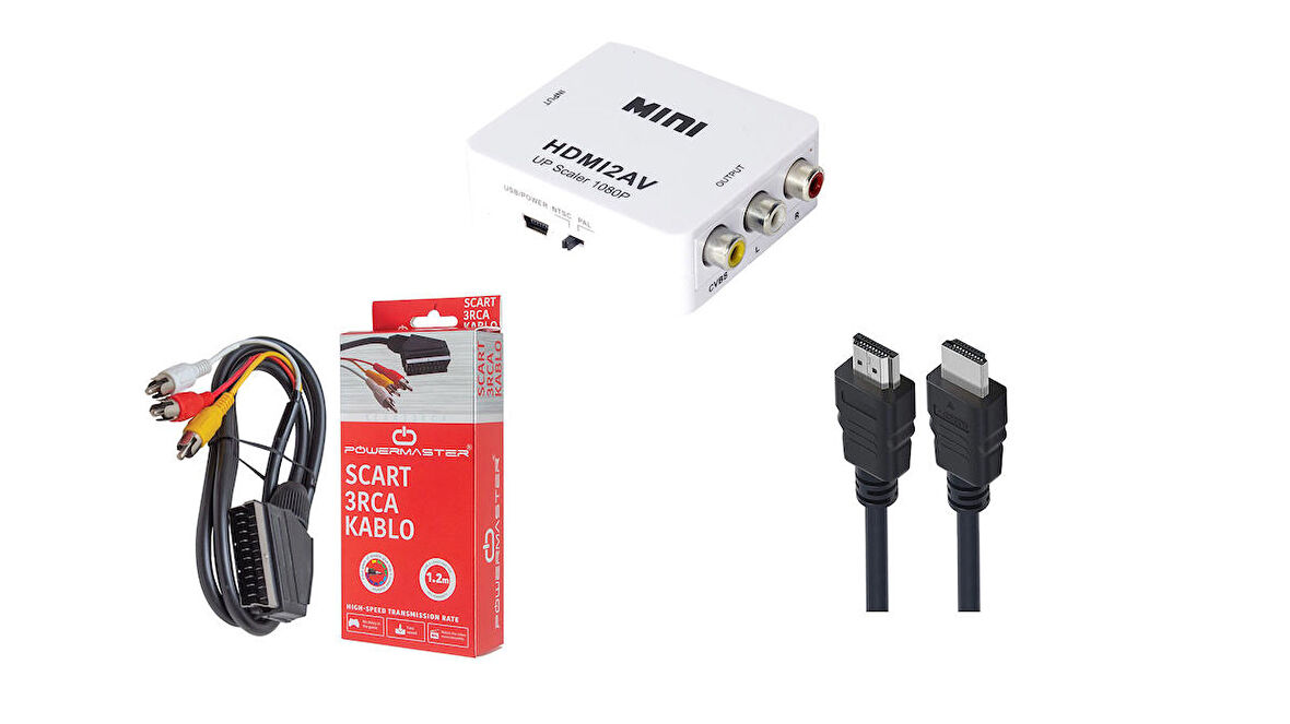 Hdmi To Scart Çevirici Dönüştürücü - Rca scart kablo+ Hdmi Kablo