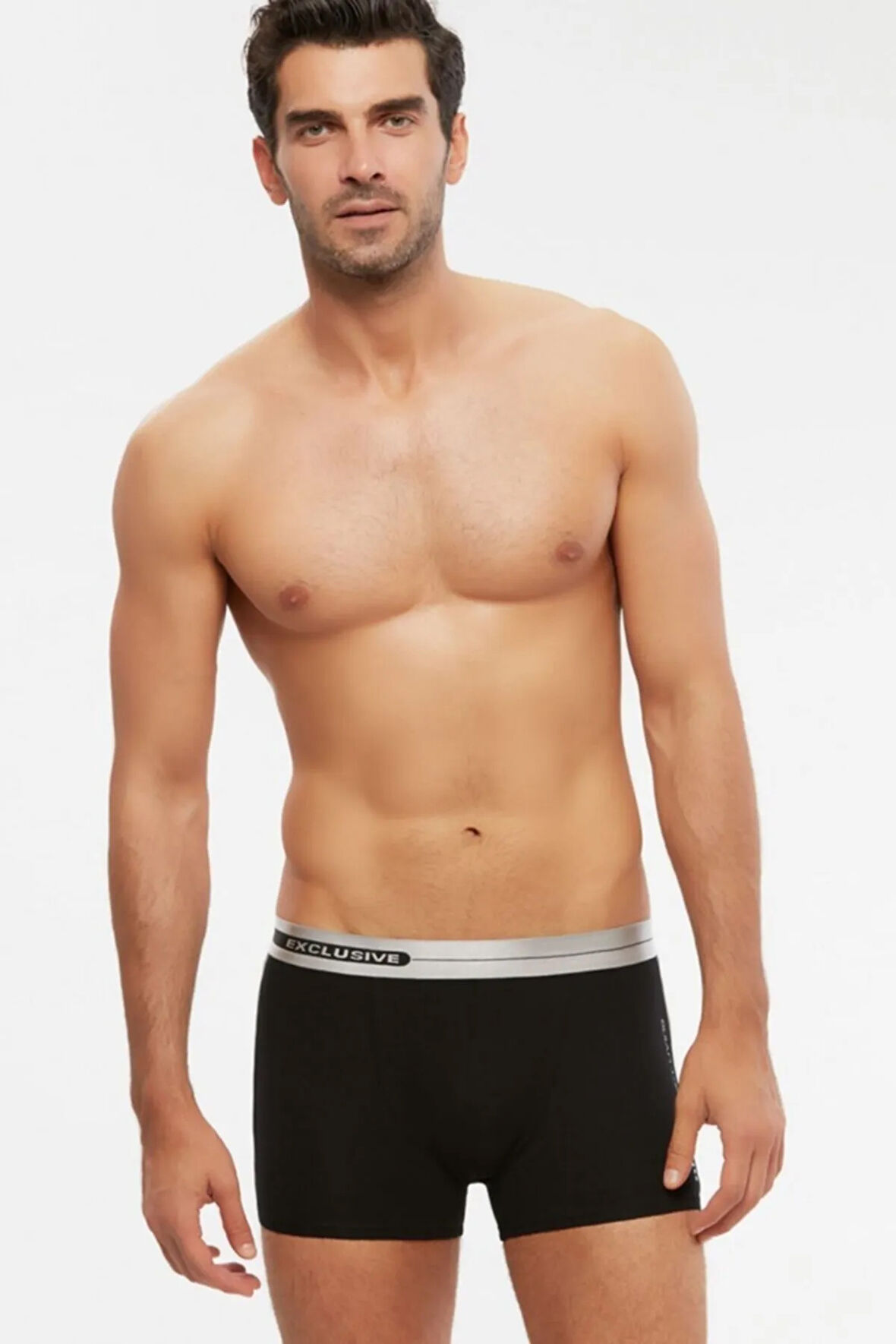 Erkek Siyah Penye Modal Gümüş Kemer Detaylı Boxer 2 Li