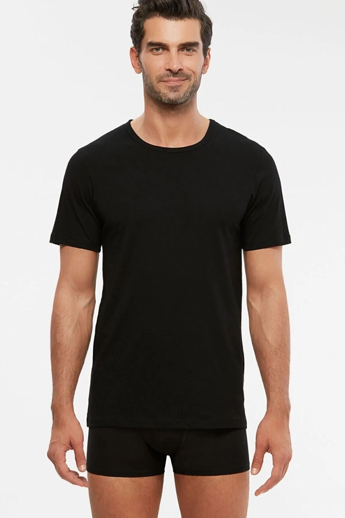 Erkek Siyah Penye Bisiklet Yaka Hulio Tshirt Atlet 6lı