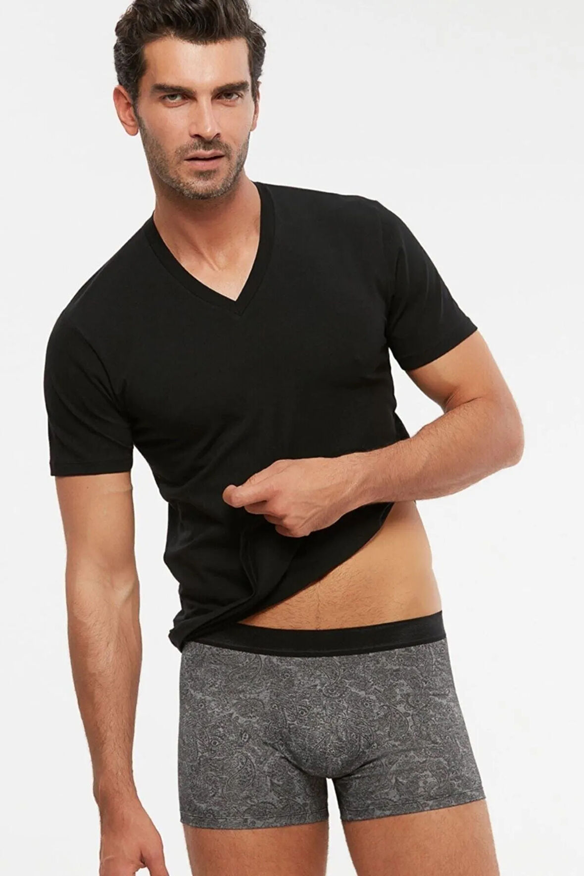 Erkek Penye Likra Compact V-yaka Tshirt Atlet 4 Lü