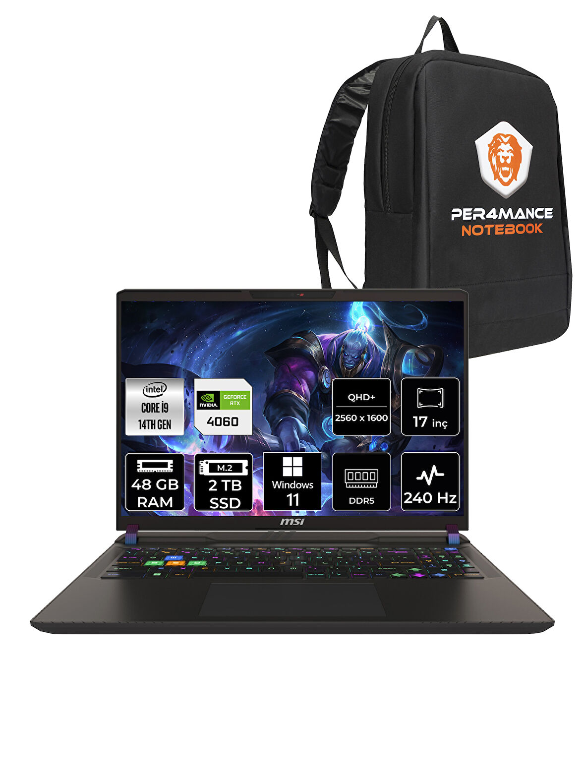 MSI Vector 17 HX i9-14900HX 48GB 2TB SSD RTX4060/8GB 17" QHD+ 240HZ W11P A14VFG-228TR & PER4 ÇANTA