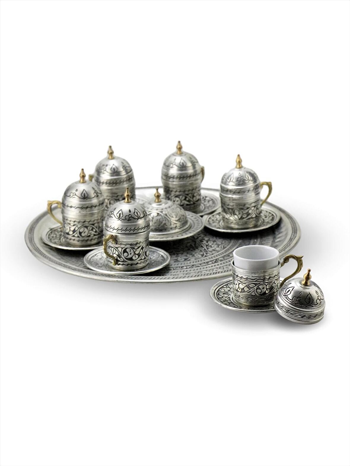 Morya Bakır Fincan Takımı İçi Kalay Kaplamalı