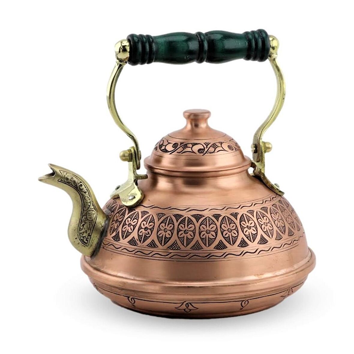 Morya Bakır Çaydanlık İşlemeli İtalyan Tipi 2,1 Lt